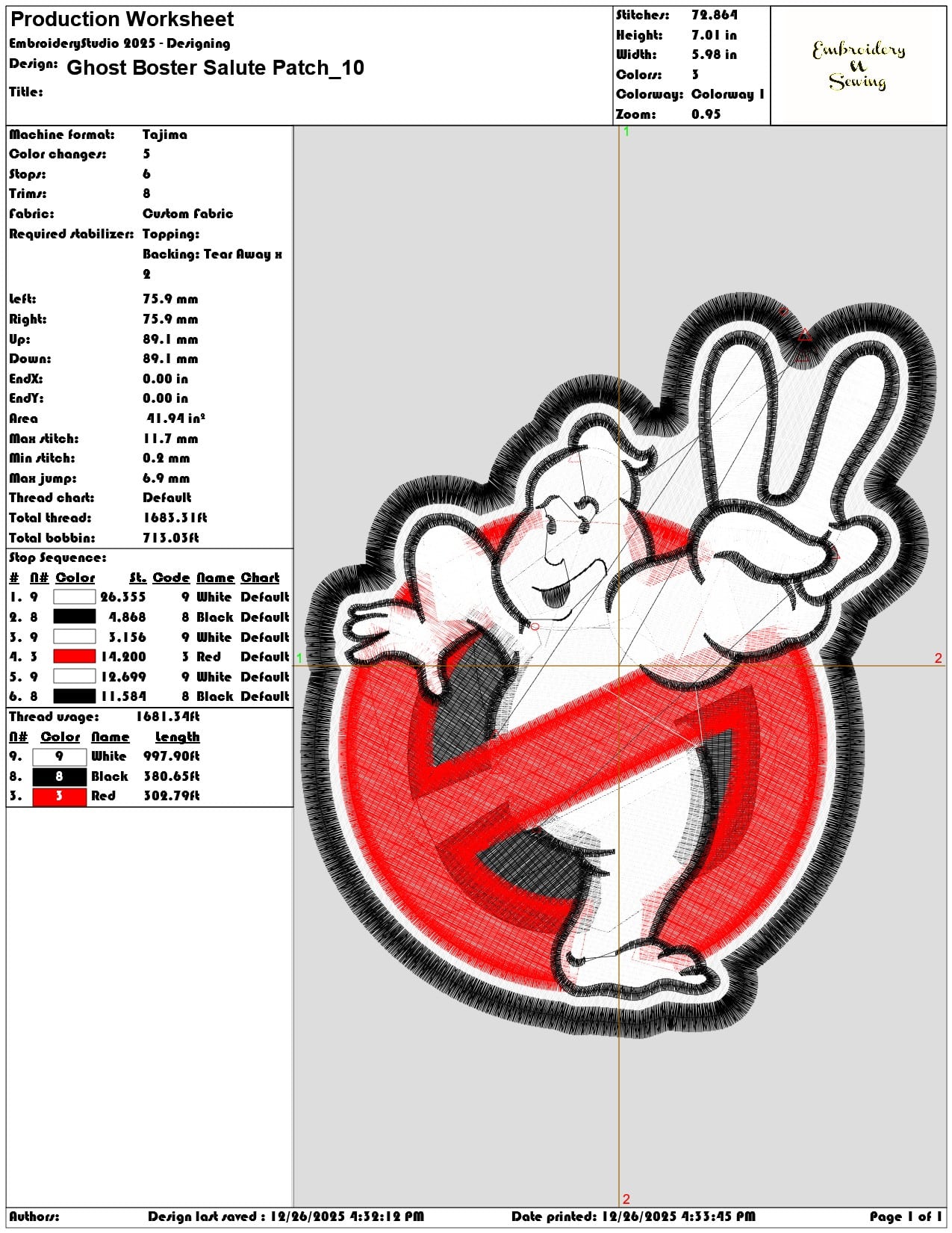 Ghost Boster Salute Patch - Elegant embroidery design file - instant download — view 3