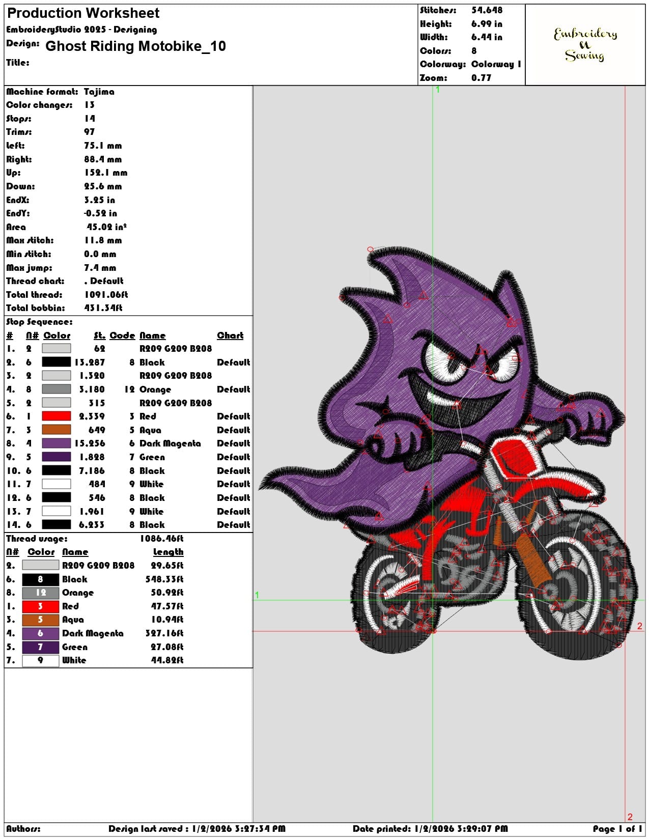 Ghost Riding Motobike - Elegant embroidery design file - instant download — view 3
