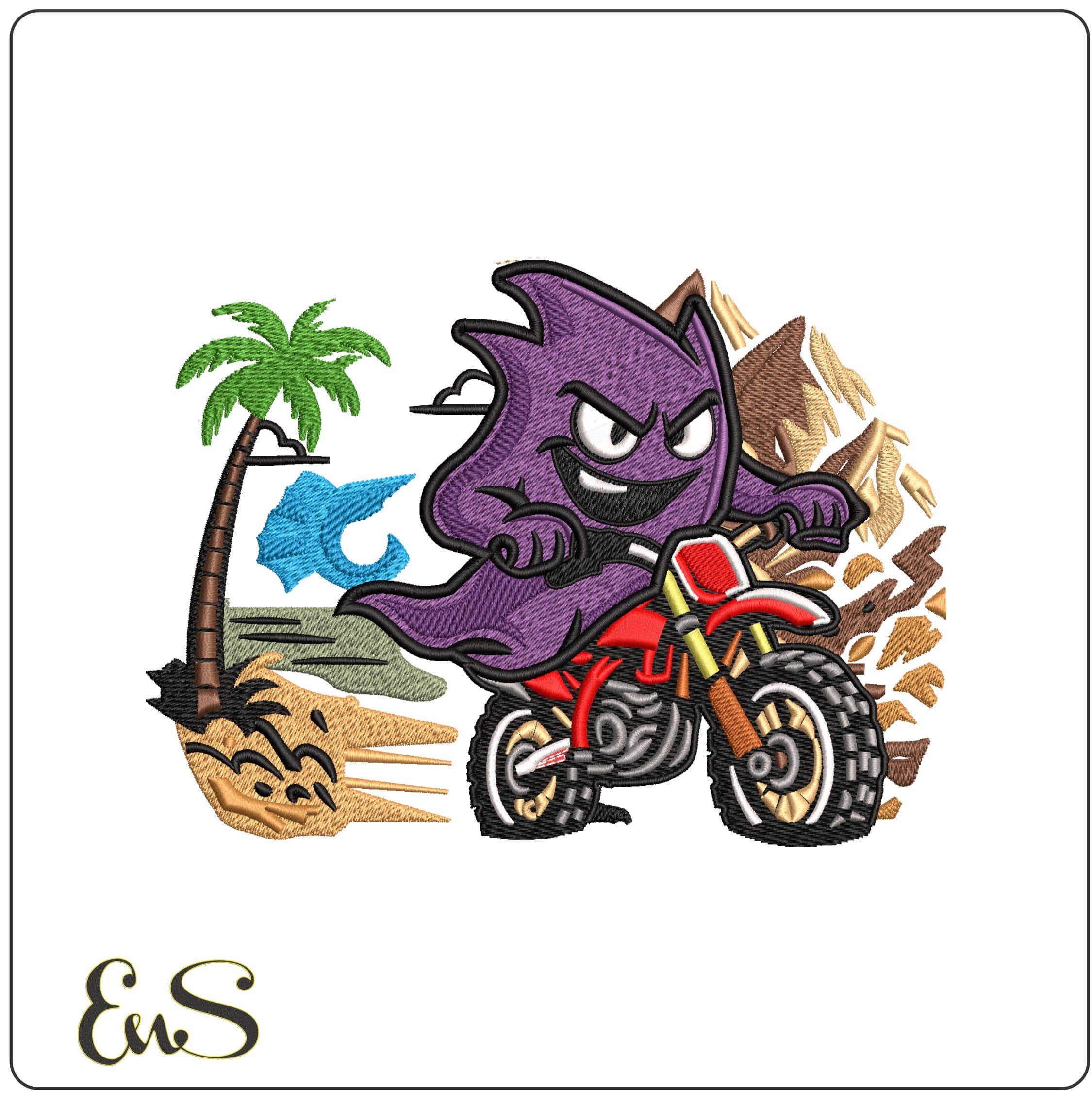 Ghost Riding Motobike Mountains - Elegant embroidery design file - instant download