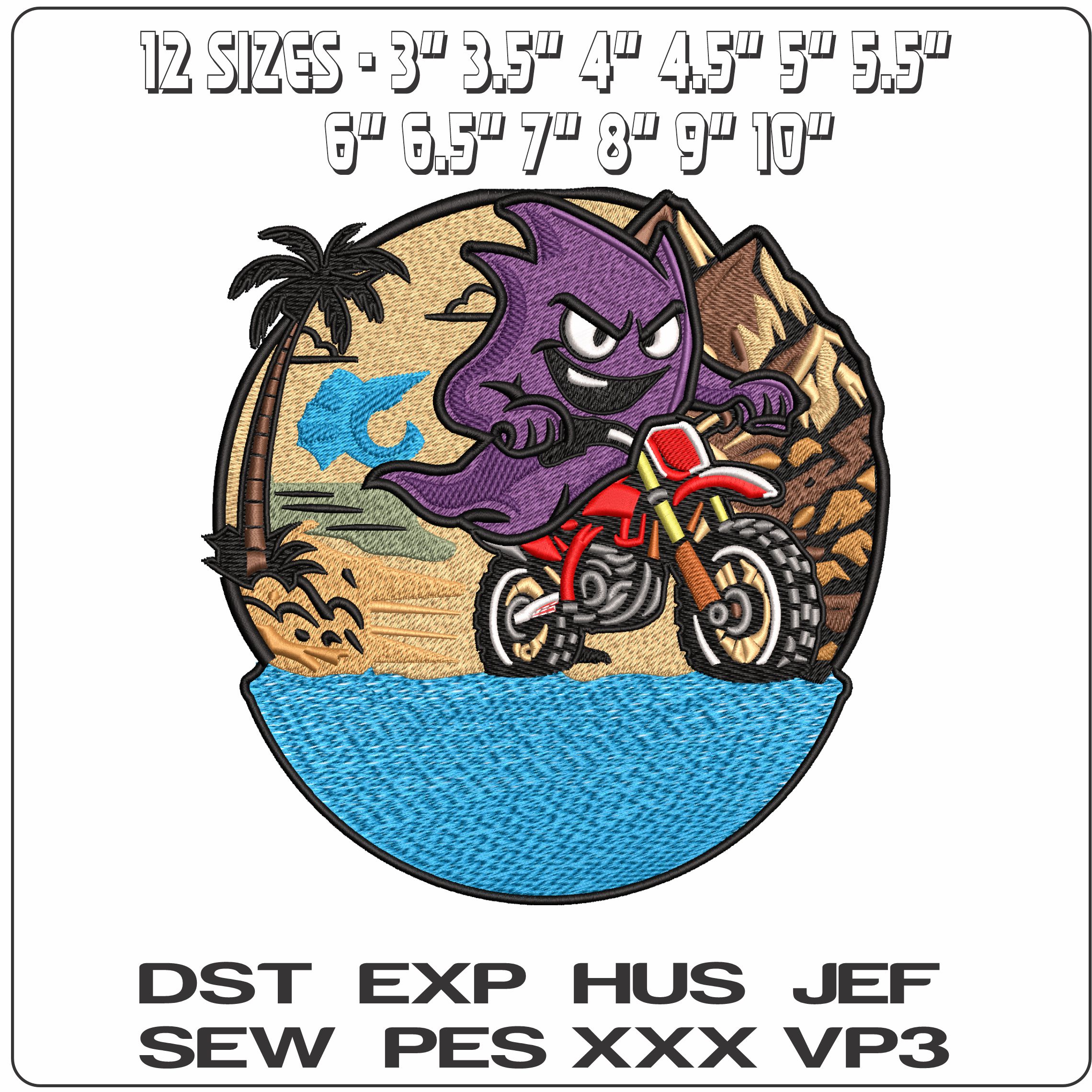 Ghost Riding Motobike Mountains and Sea - Elegant embroidery design file - instant download — view 2