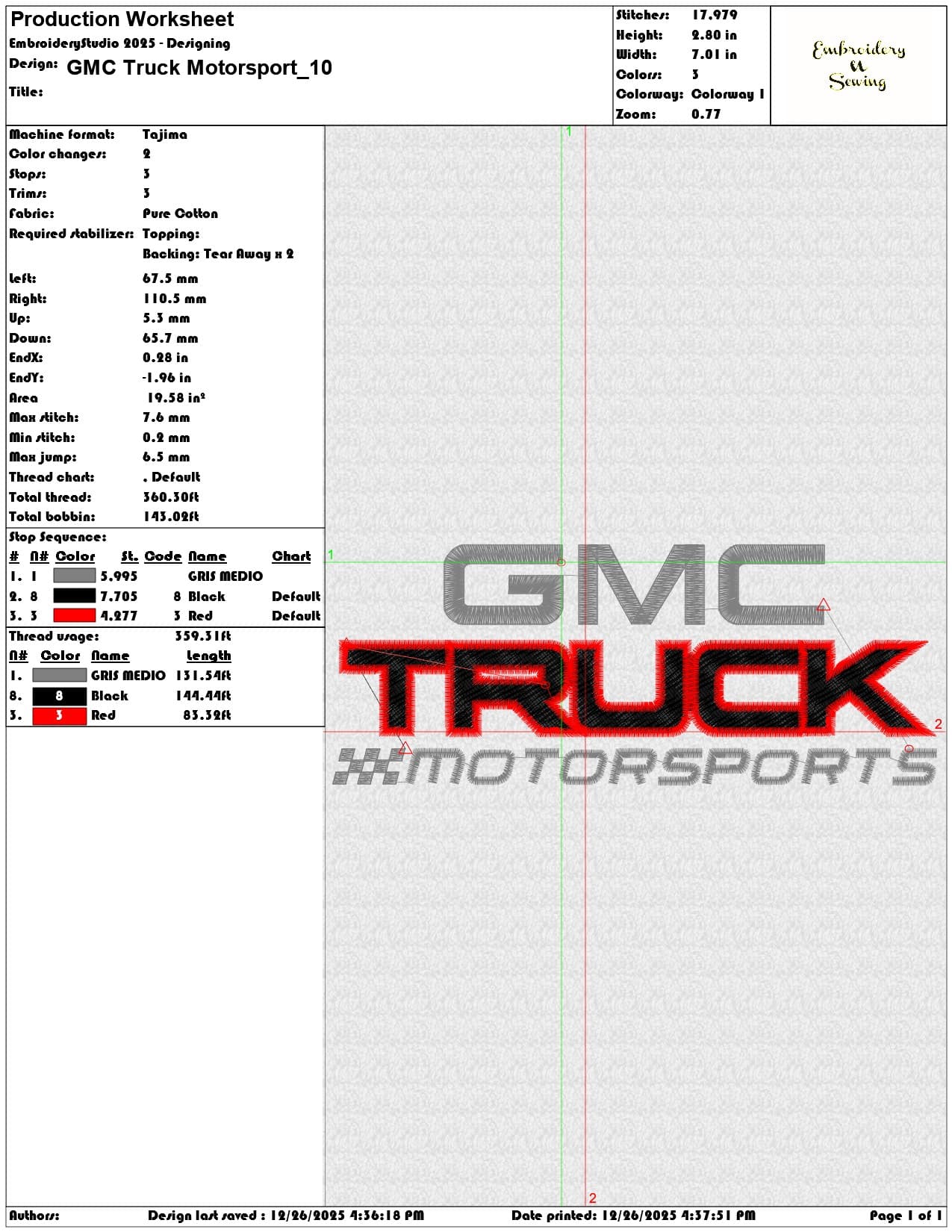 GMC Truck Motorsport - Elegant embroidery design file - instant download — view 3
