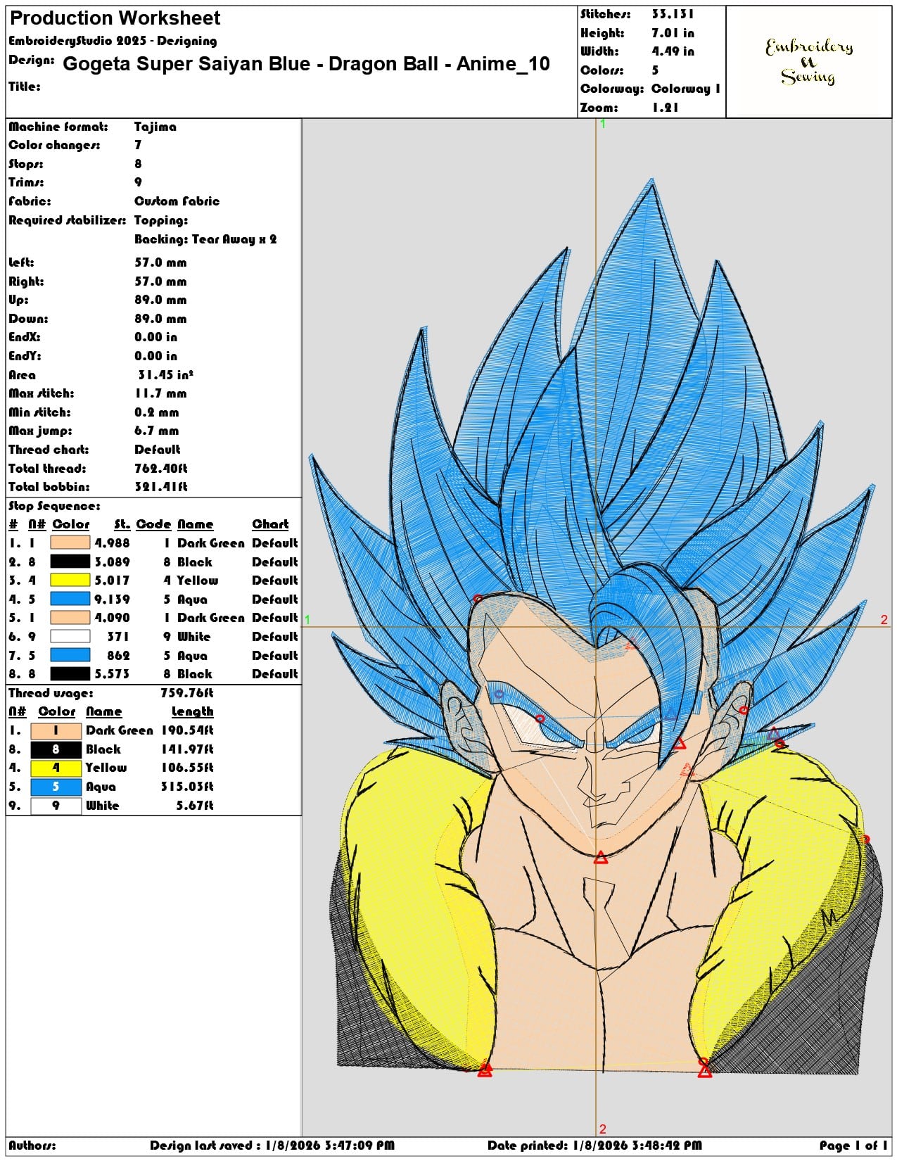 Gogeta Super Saiyan Blue Dragon Ball Anime - Elegant embroidery design file - instant download — view 3
