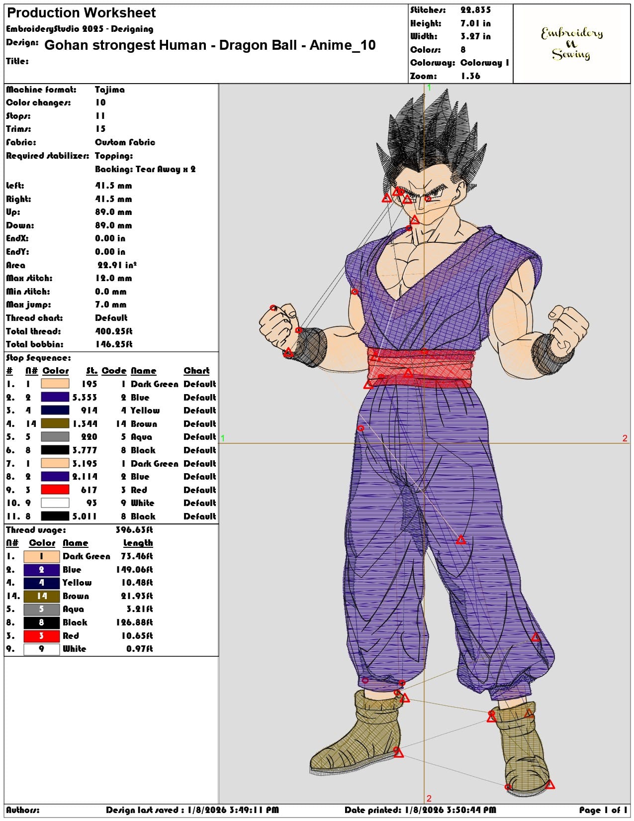 Gohan strongest Human Dragon Ball Anime - Elegant embroidery design file - instant download — view 3