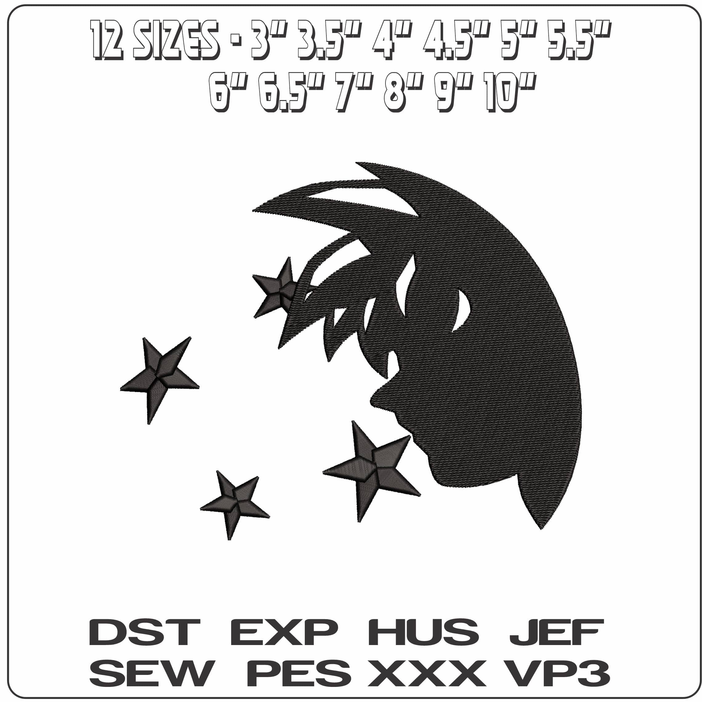 Goku Face Shadow Dragon Ball Anime - Elegant embroidery design file - instant download — view 2