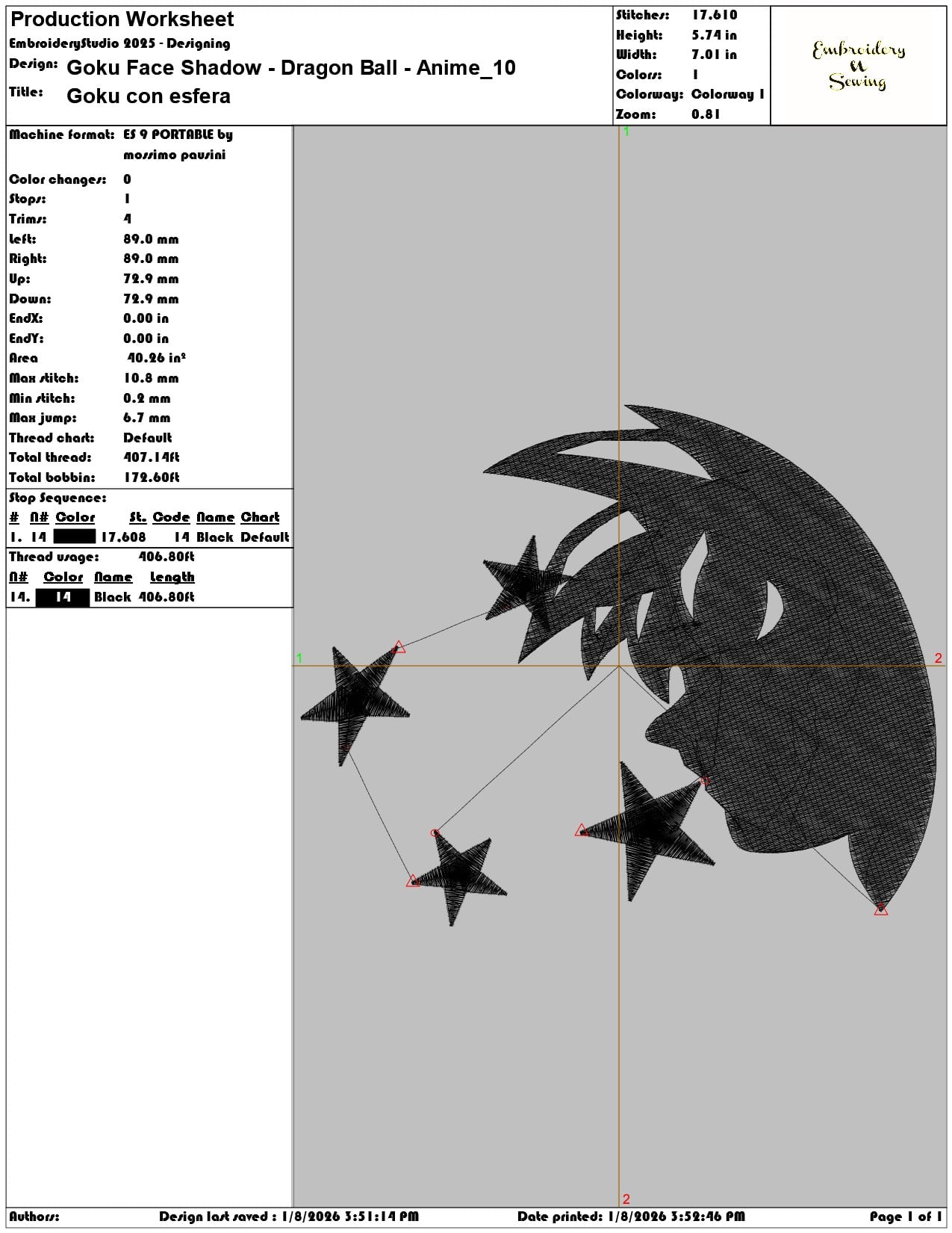 Goku Face Shadow Dragon Ball Anime - Elegant embroidery design file - instant download — view 3