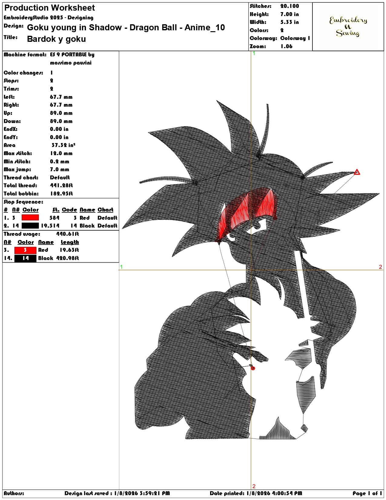 Goku young in Shadow Dragon Ball Anime - Elegant embroidery design file - instant download — view 3