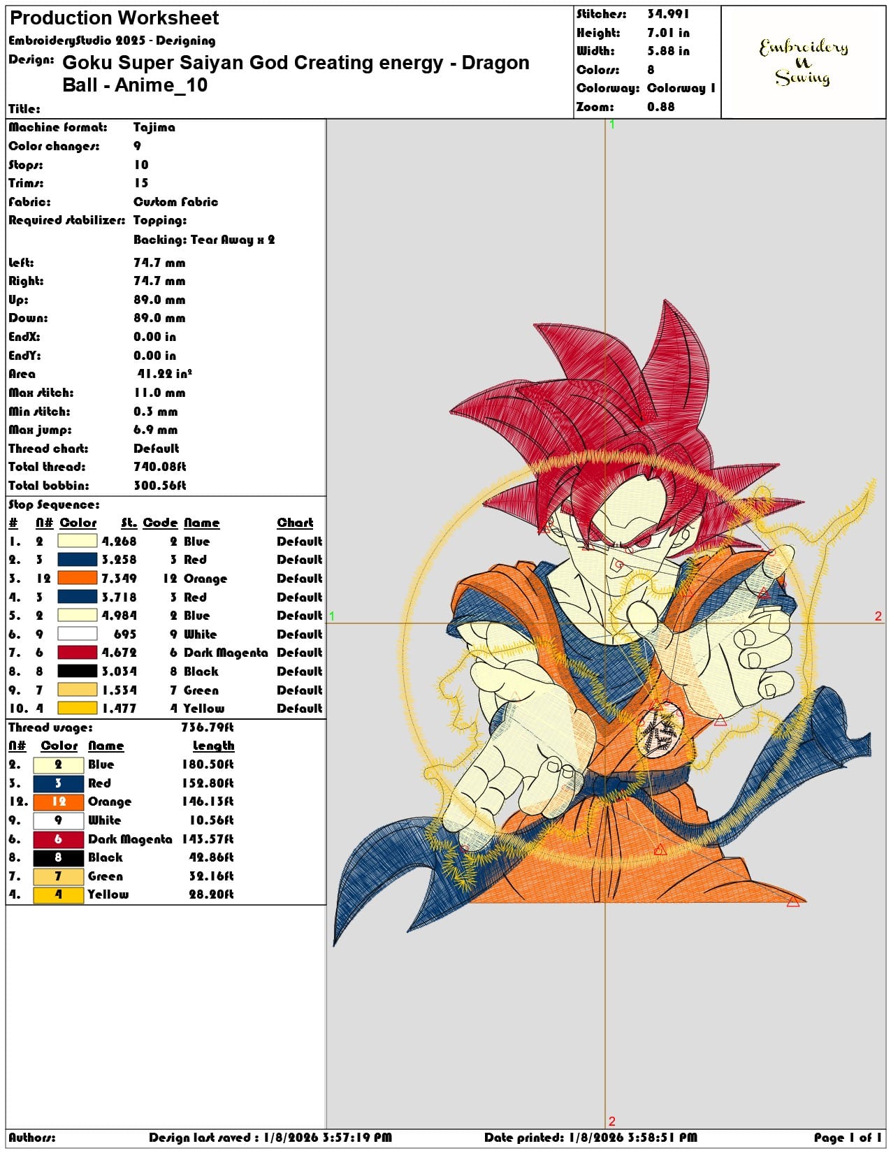 Goku Super Saiyan God Creating energy Dragon Ball Anime - Elegant embroidery design file - instant download — view 3