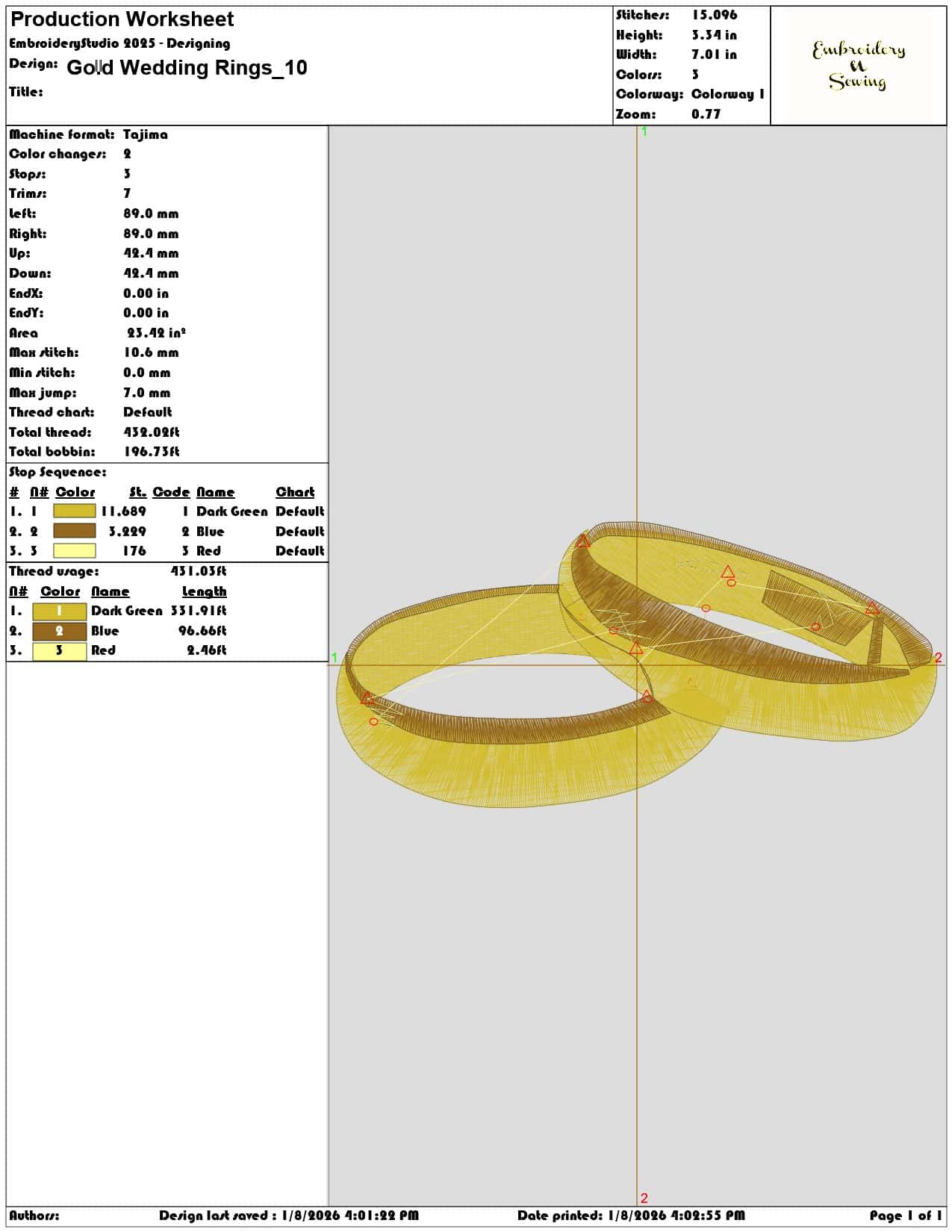 Gold Wedding Rings - Elegant embroidery design file - instant download — view 3