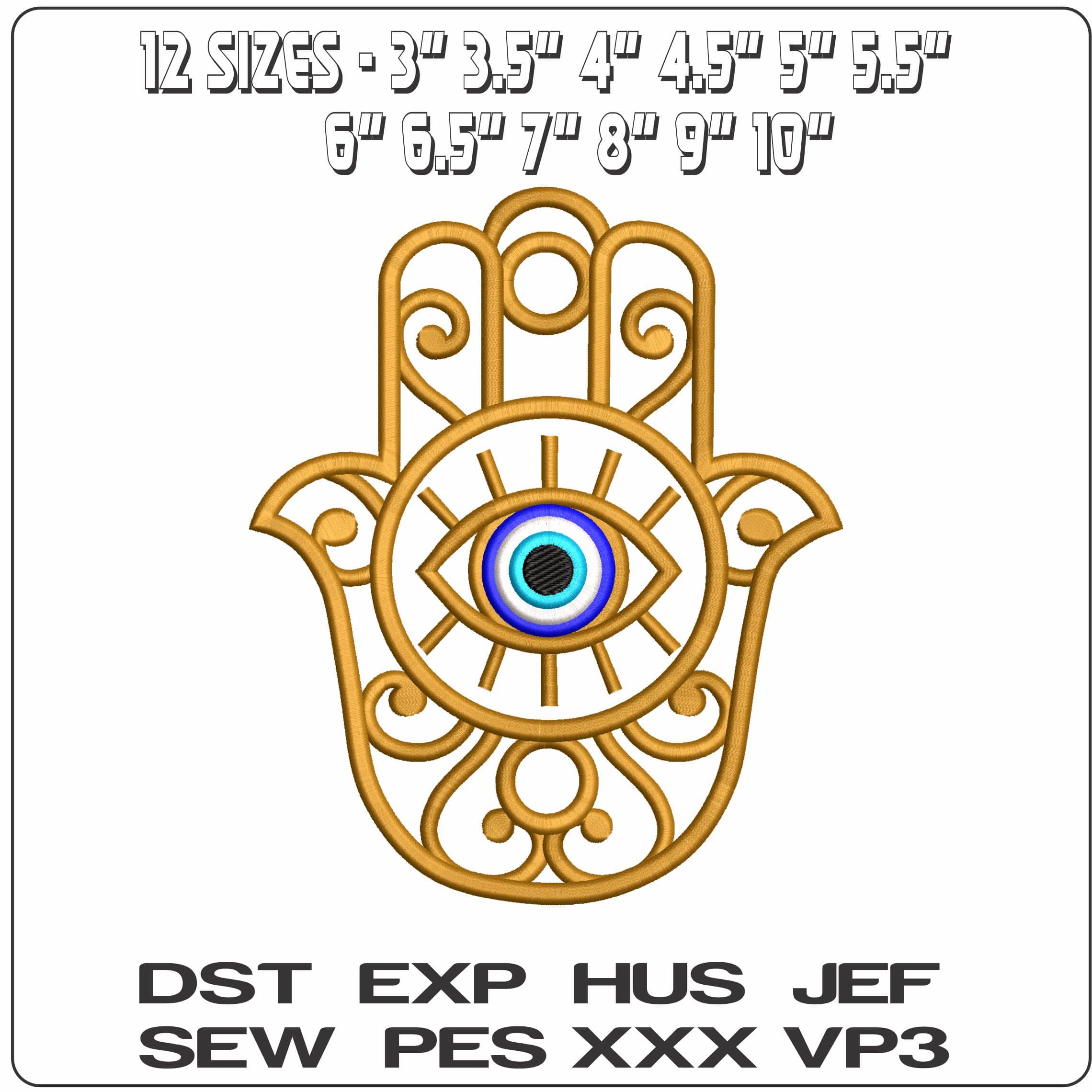 Gold with Color Eye Hamsa Hand - Elegant embroidery design file - instant download — view 2