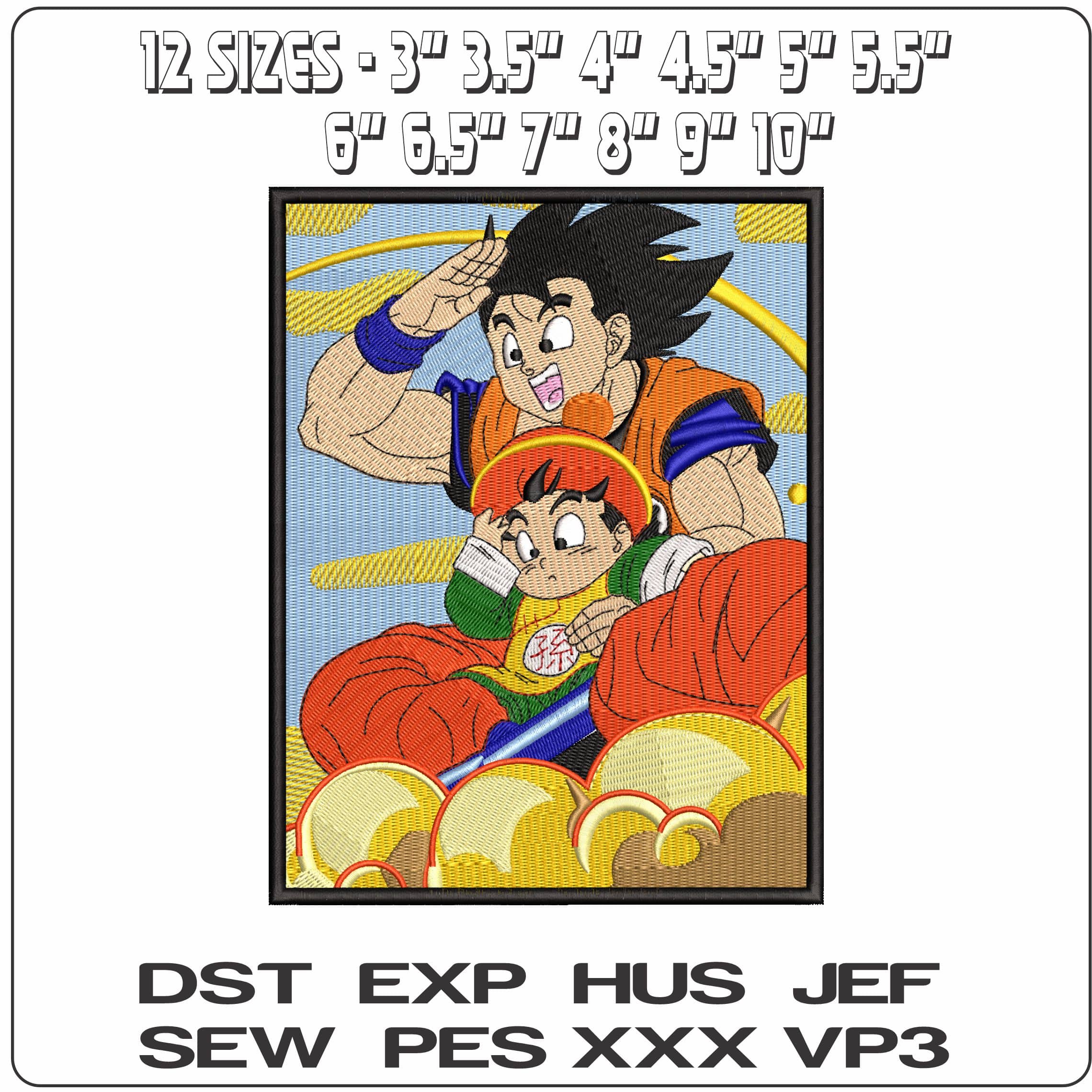 Goku and Gohan in Clouds Dragon Ball Anime - Elegant embroidery design file - instant download — view 2