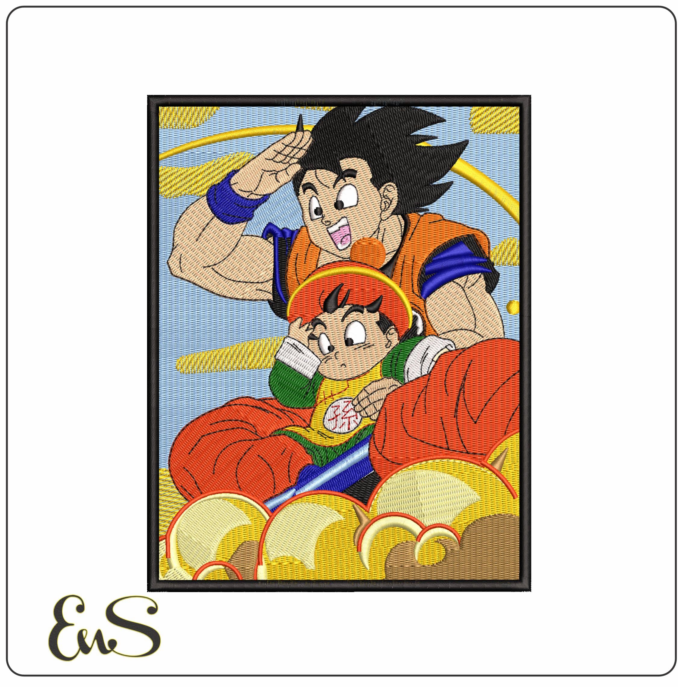 Goku and Gohan in Clouds Dragon Ball Anime - Elegant embroidery design file - instant download