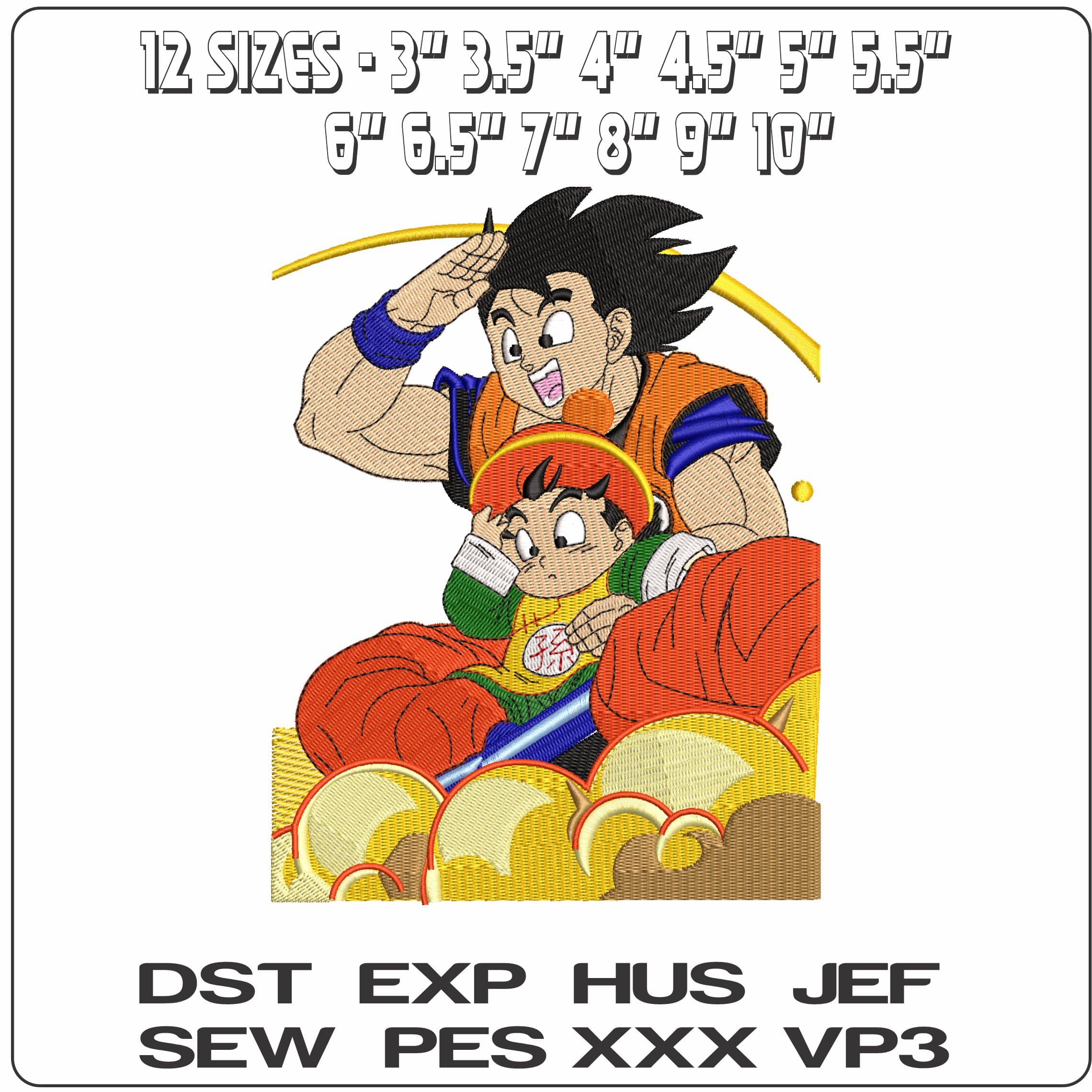 Goku and Gohan in Clouds Flying Dragon Ball Anime - Elegant embroidery design file - instant download — view 2