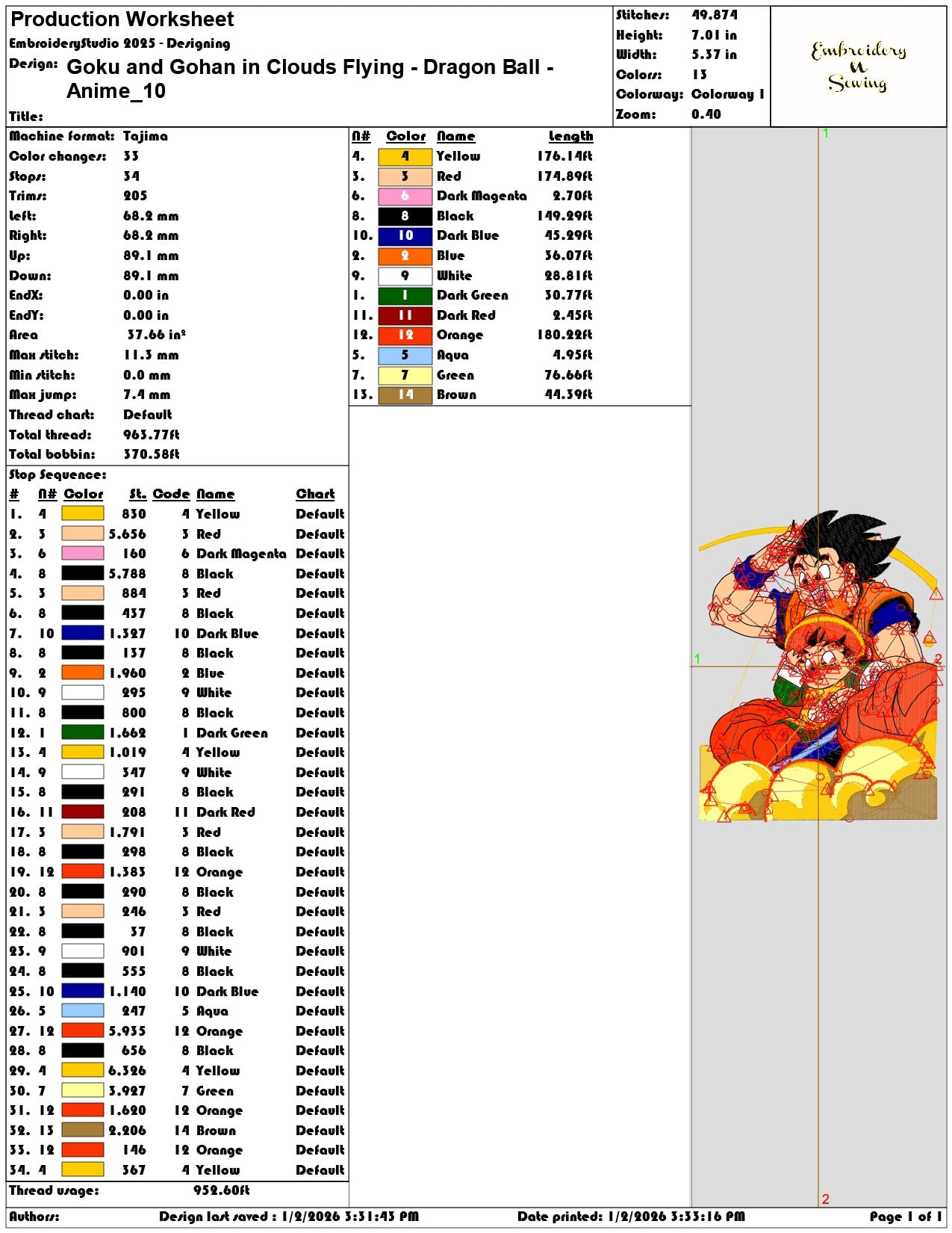 Goku and Gohan in Clouds Flying Dragon Ball Anime - Elegant embroidery design file - instant download — view 3
