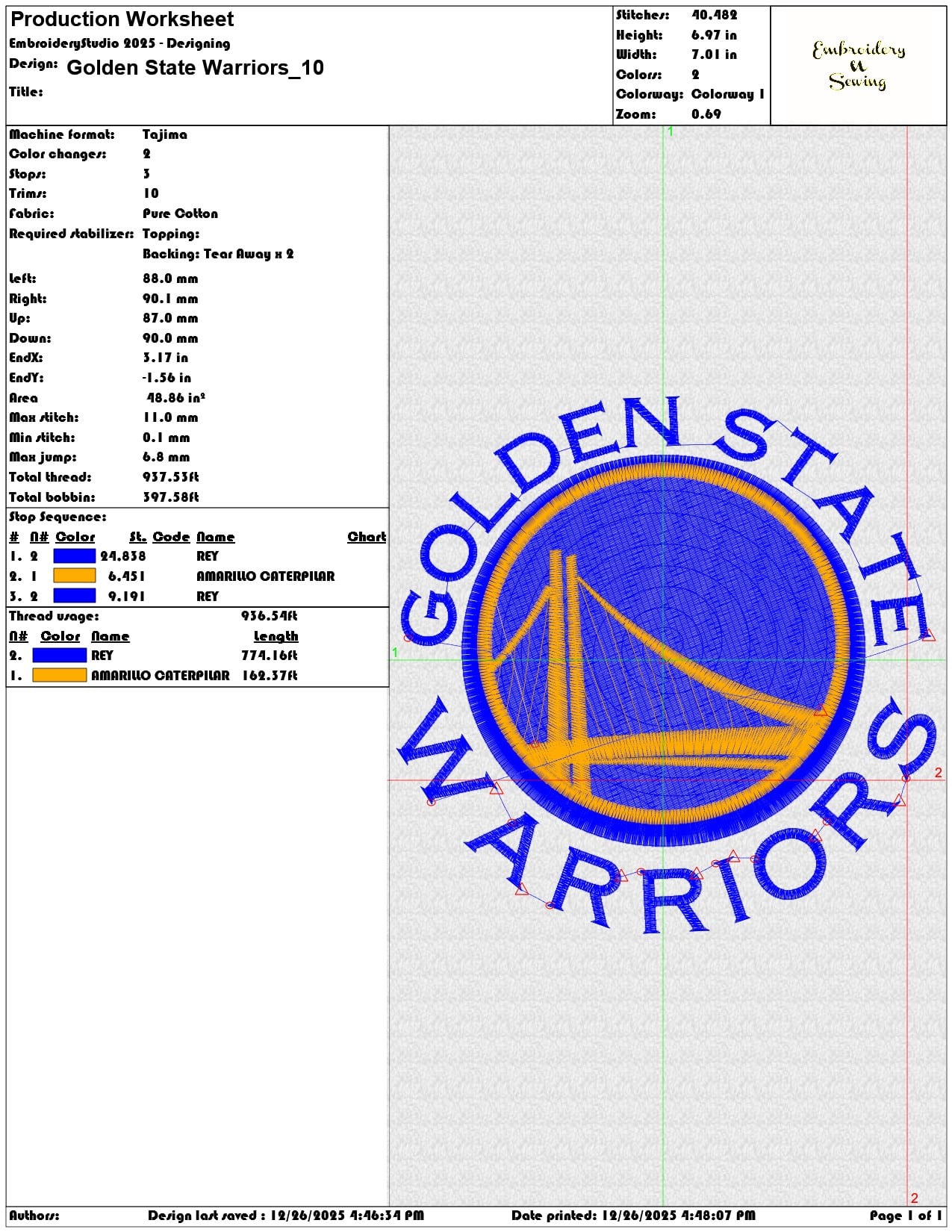 Golden State Warriors - Elegant embroidery design file - instant download — view 3