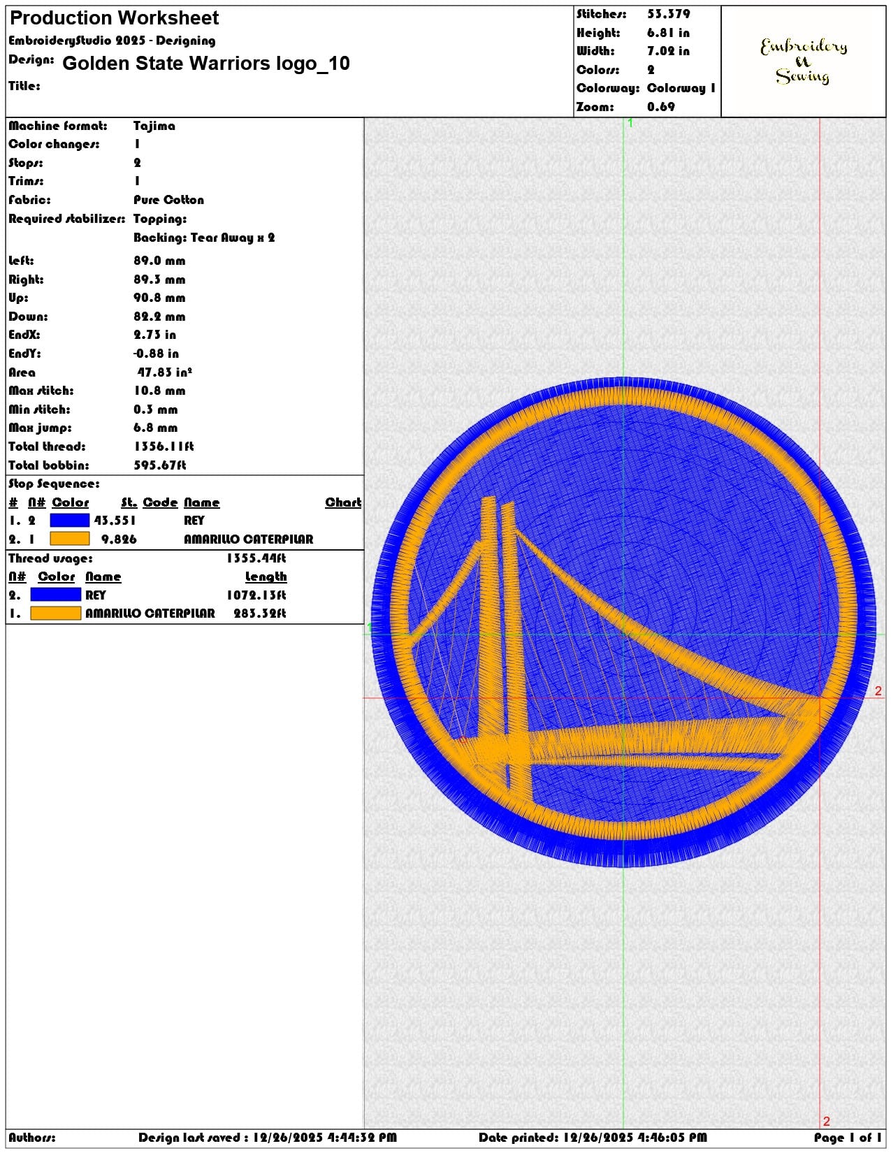 Golden State Warriors logo - Elegant embroidery design file - instant download — view 3