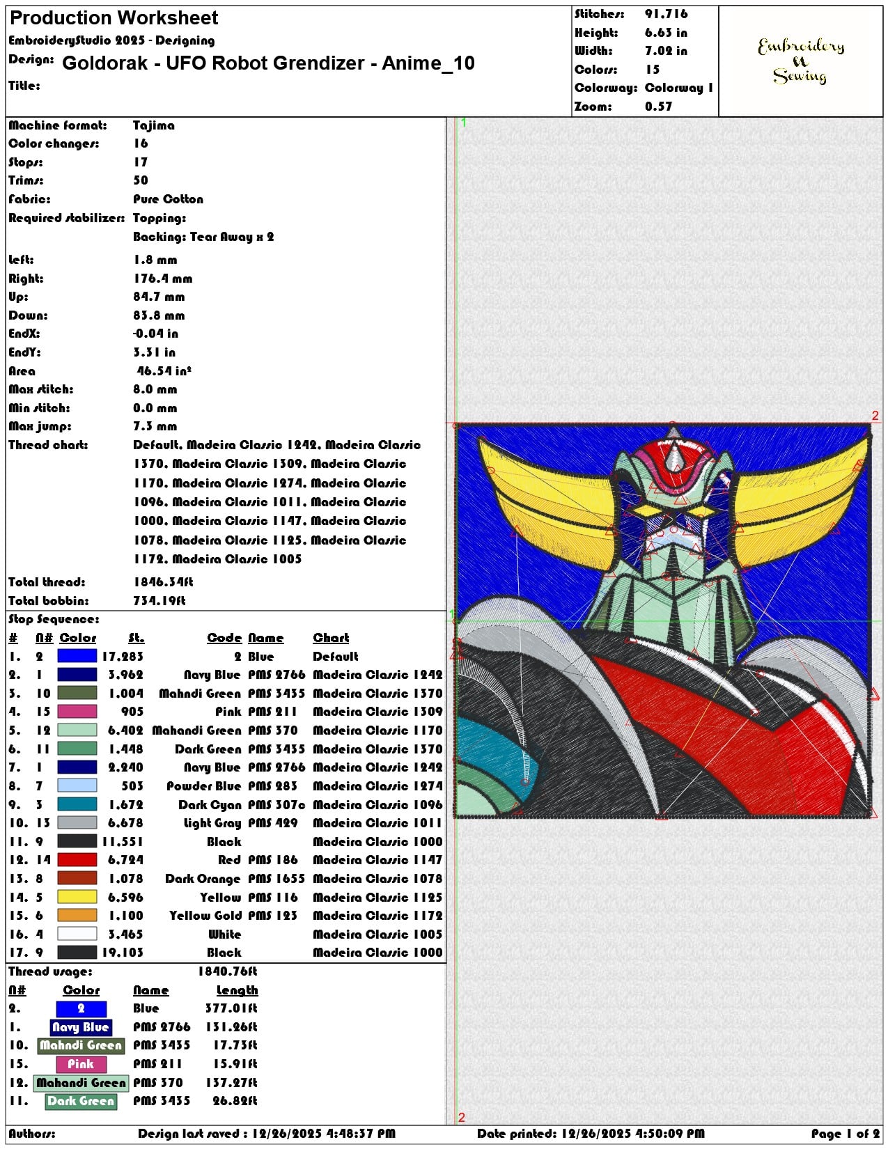 Goldorak UFO Robot Grendizer Anime - Elegant embroidery design file - instant download — view 3
