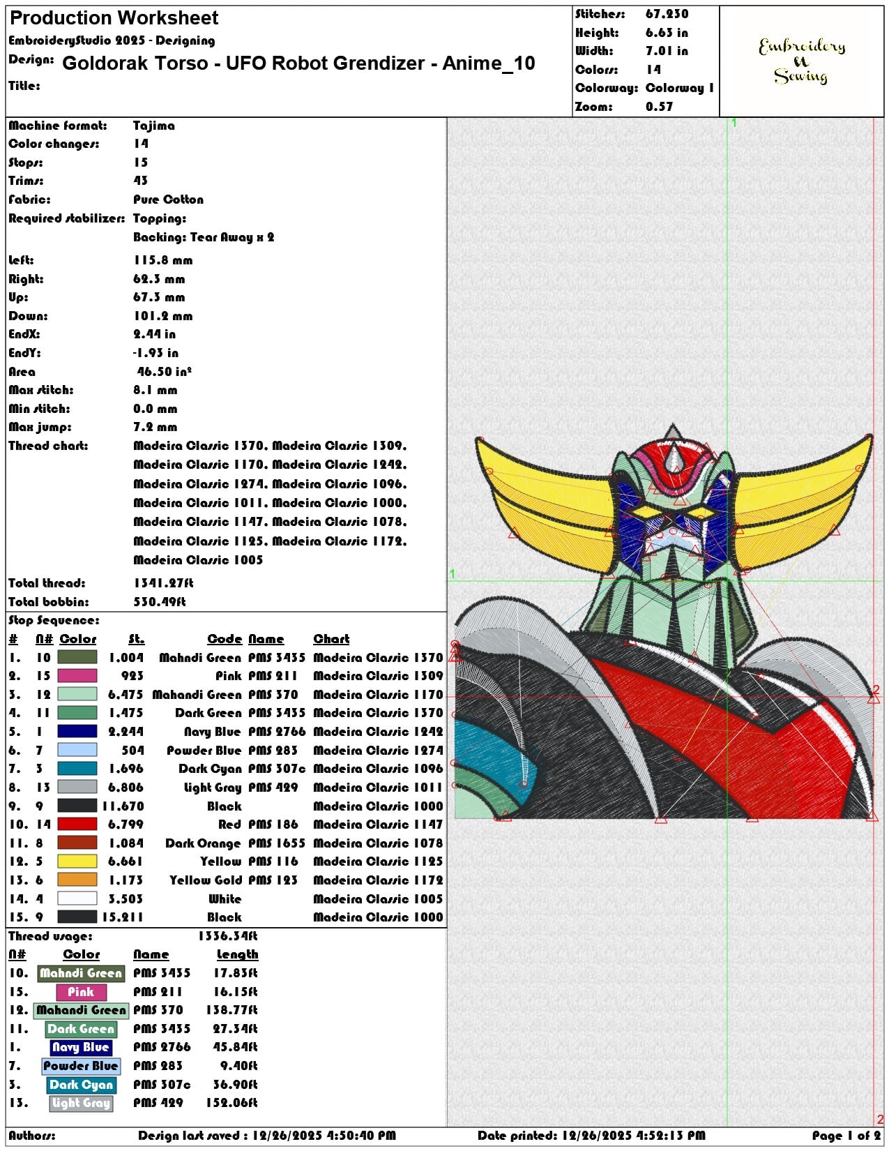 Goldorak Torso UFO Robot Grendizer Anime - Elegant embroidery design file - instant download — view 3