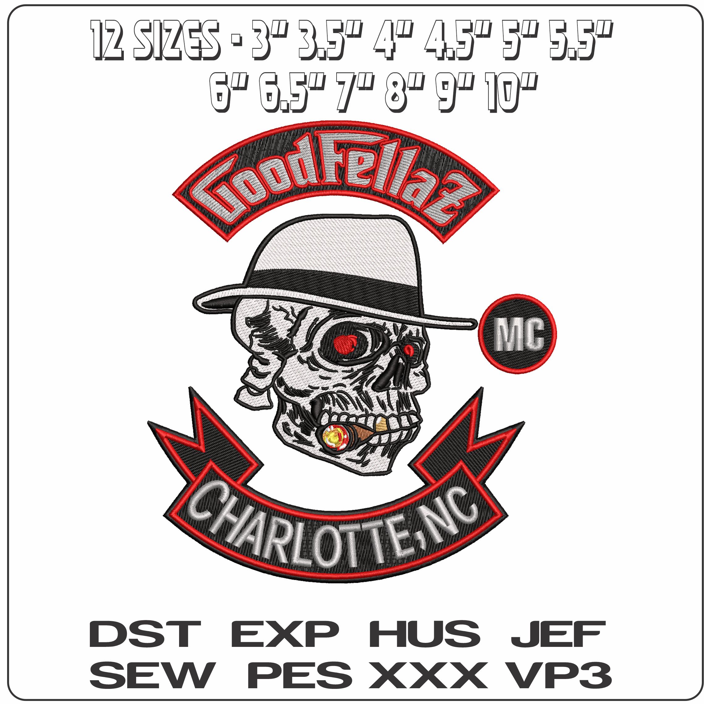Good Fellaz Motor Cycle Club - Elegant embroidery design file - instant download — view 2