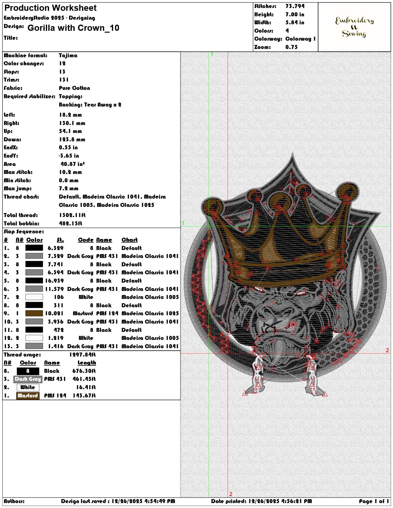 Gorilla with Crown - Elegant embroidery design file - instant download — view 3