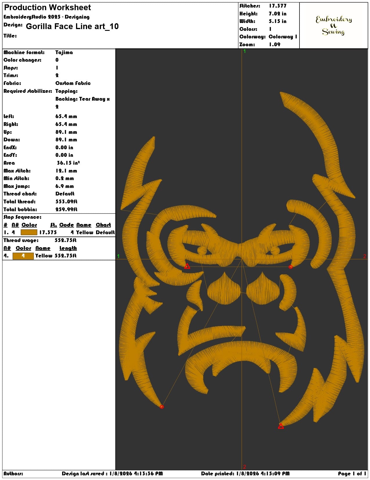 Gorilla Face Line art - Elegant embroidery design file - instant download — view 3