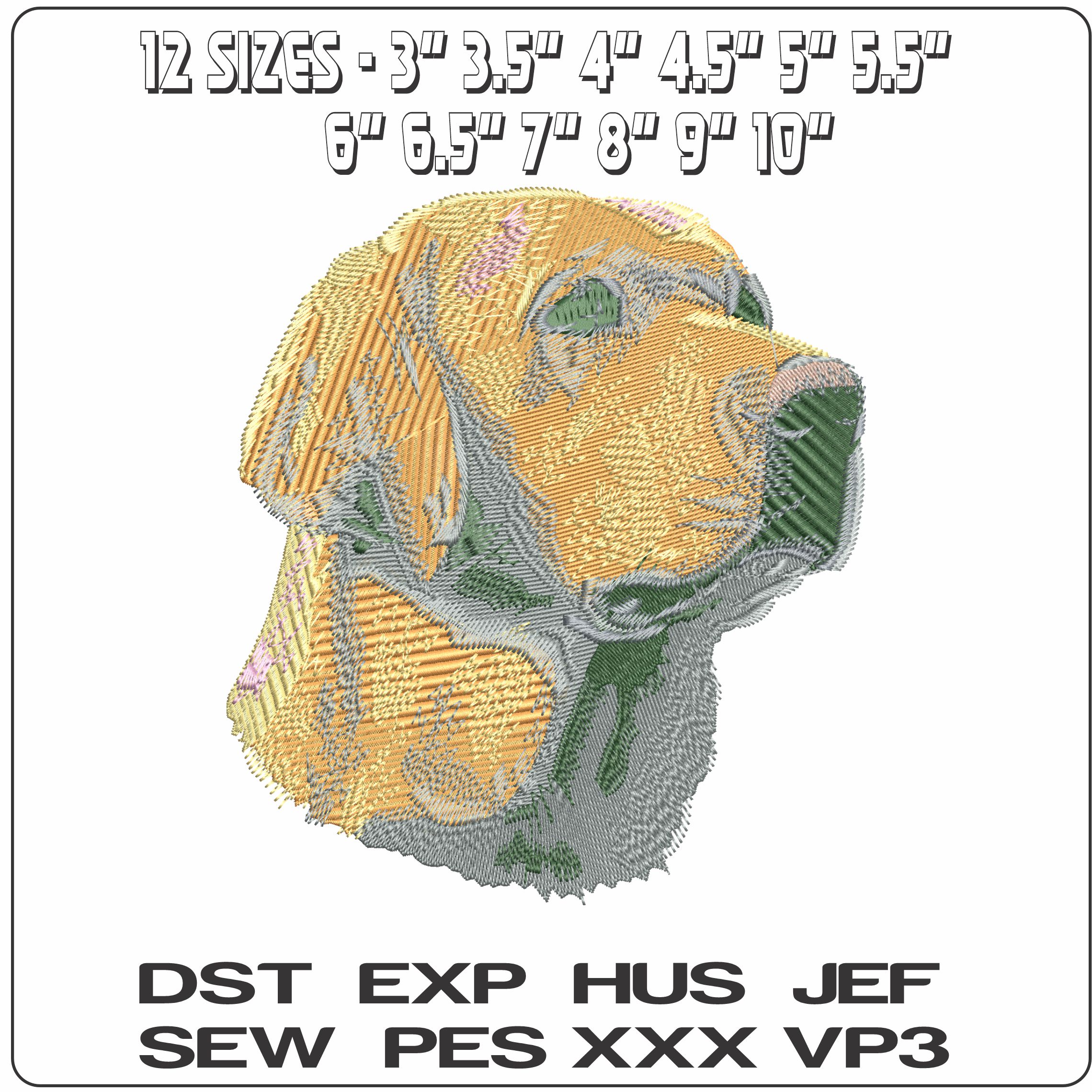 Golden Labrador dog Head - Elegant embroidery design file - instant download — view 2