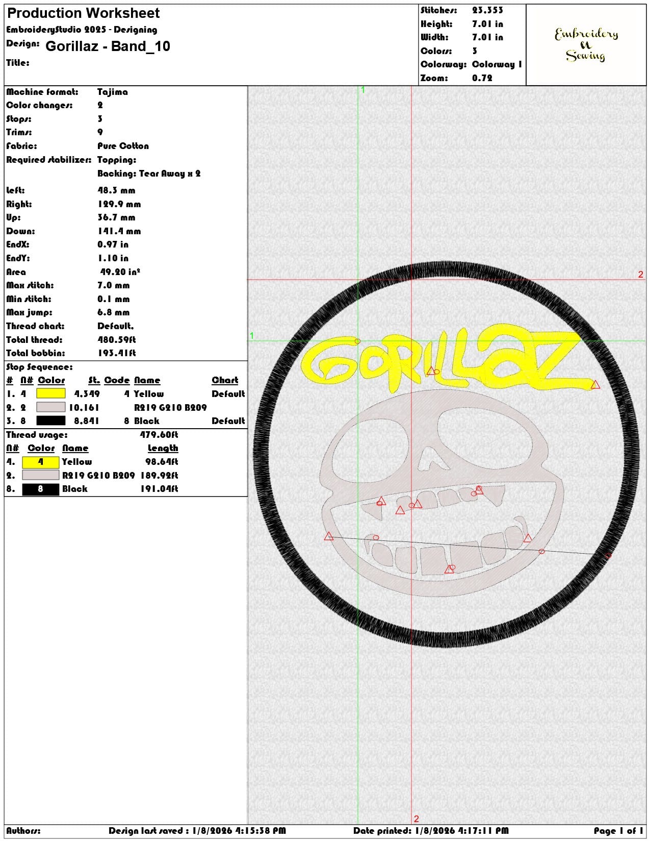 Gorillaz Band - Elegant embroidery design file - instant download — view 3