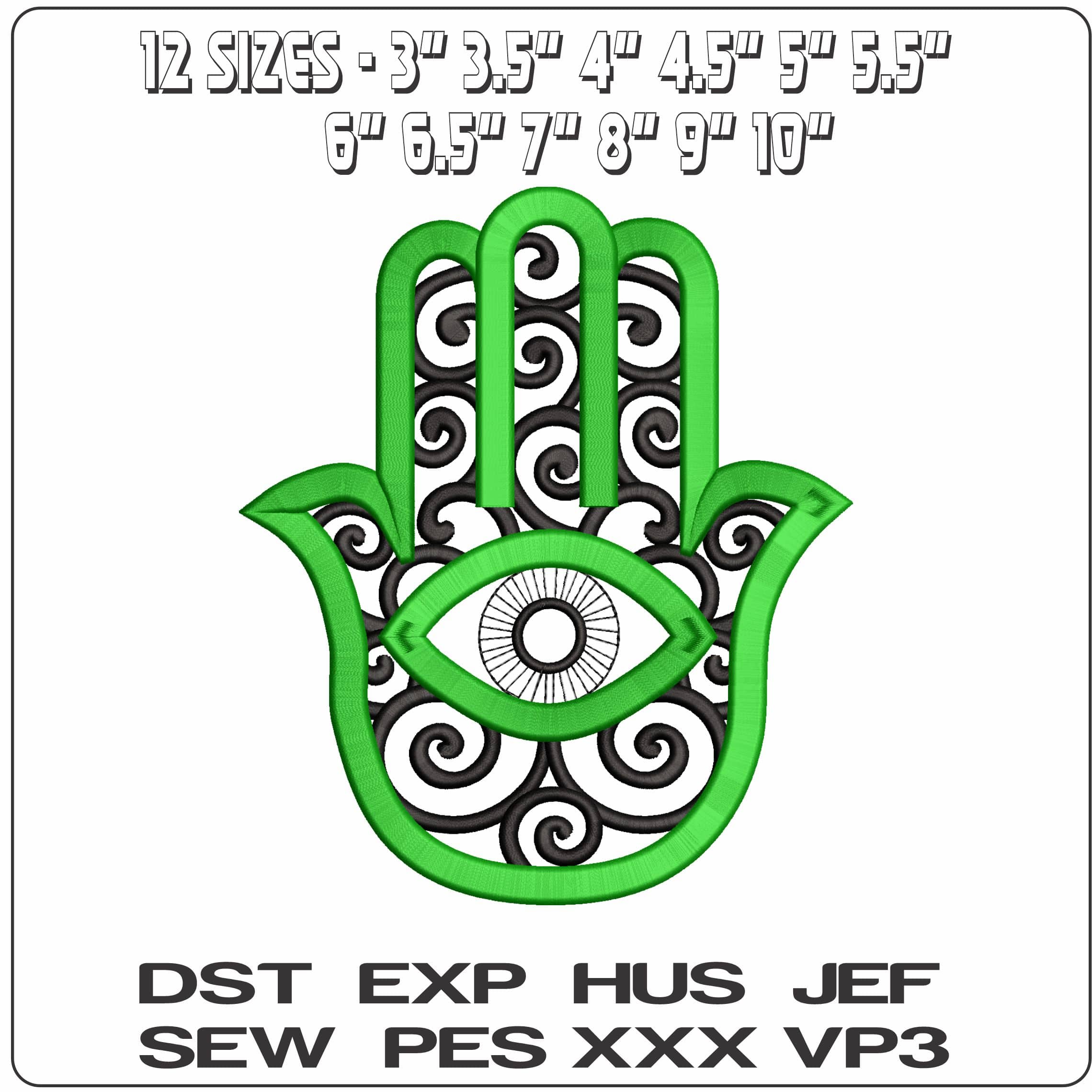 Green and Black Hamsa Hand - Elegant embroidery design file - instant download — view 2