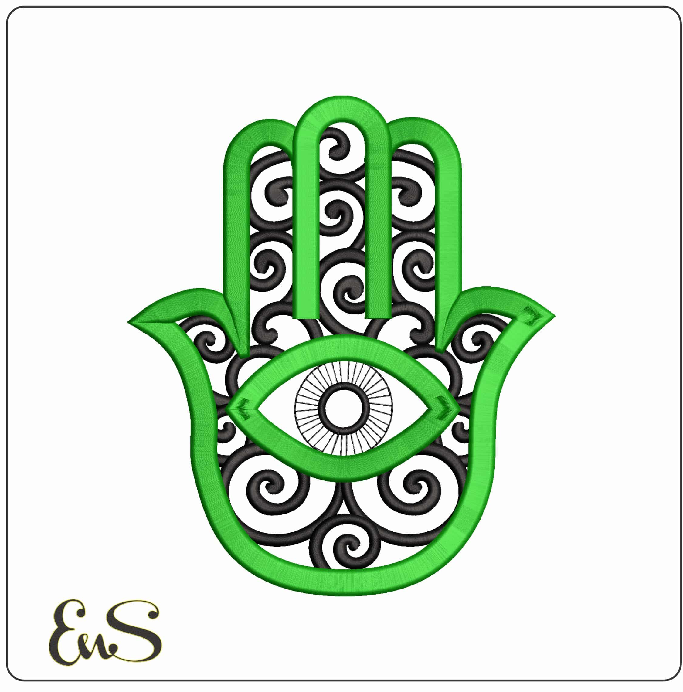 Green and Black Hamsa Hand - Elegant embroidery design file - instant download