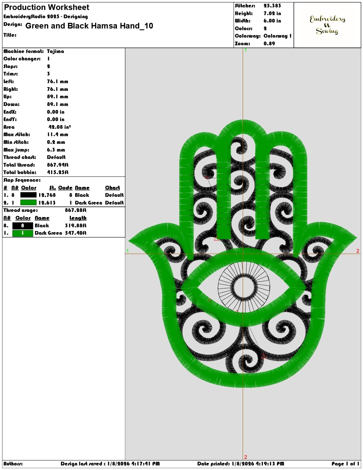Green and Black Hamsa Hand - Elegant embroidery design file - instant download — view 3