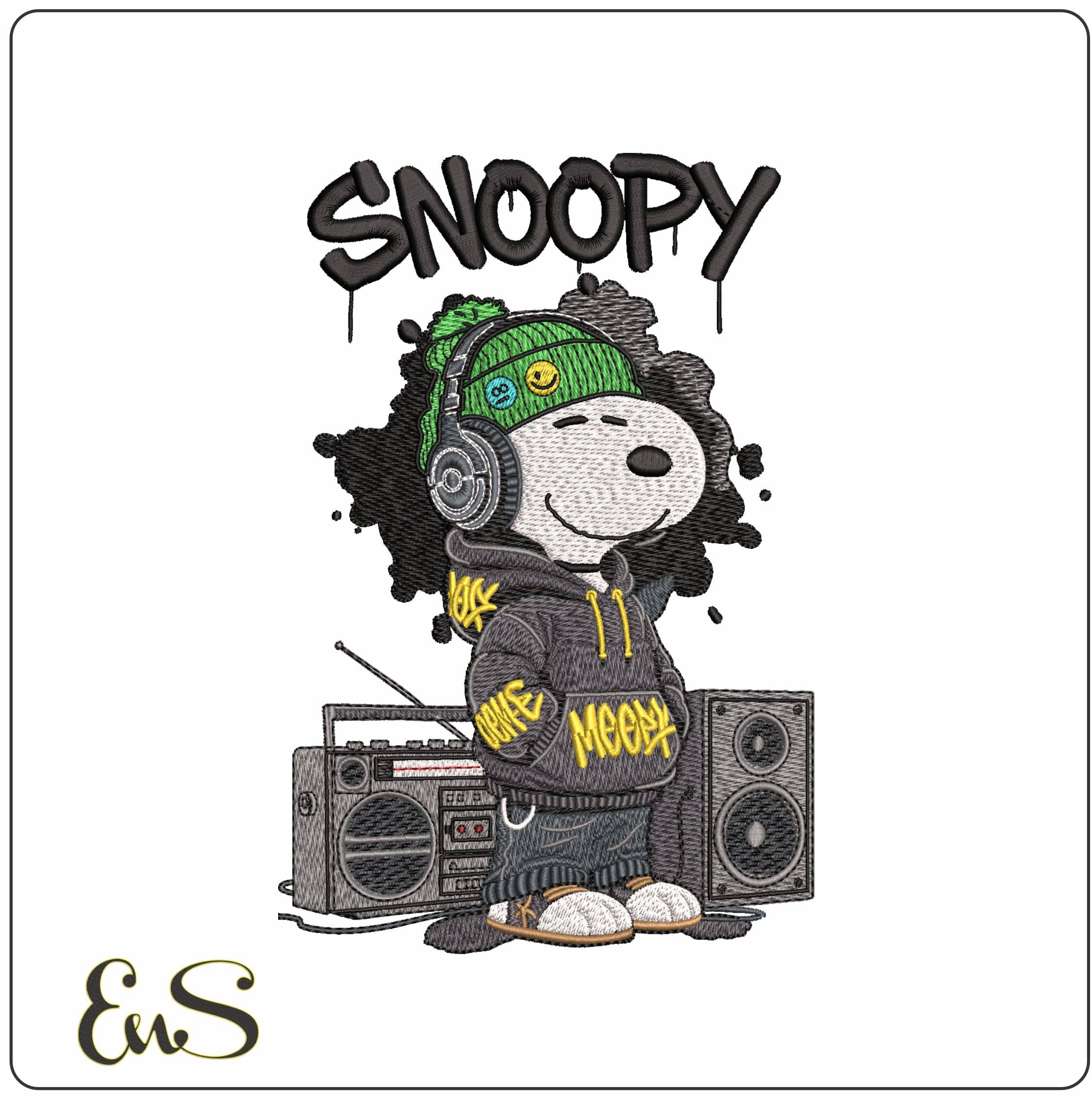 Guetto Snoopy with Boom Box - Elegant embroidery design file - instant download