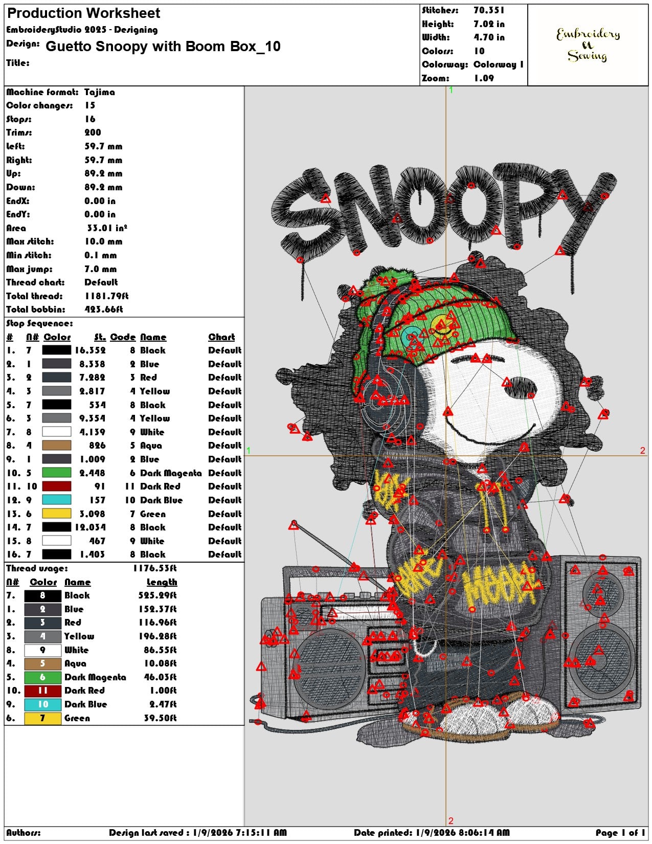 Guetto Snoopy with Boom Box - Elegant embroidery design file - instant download — view 4