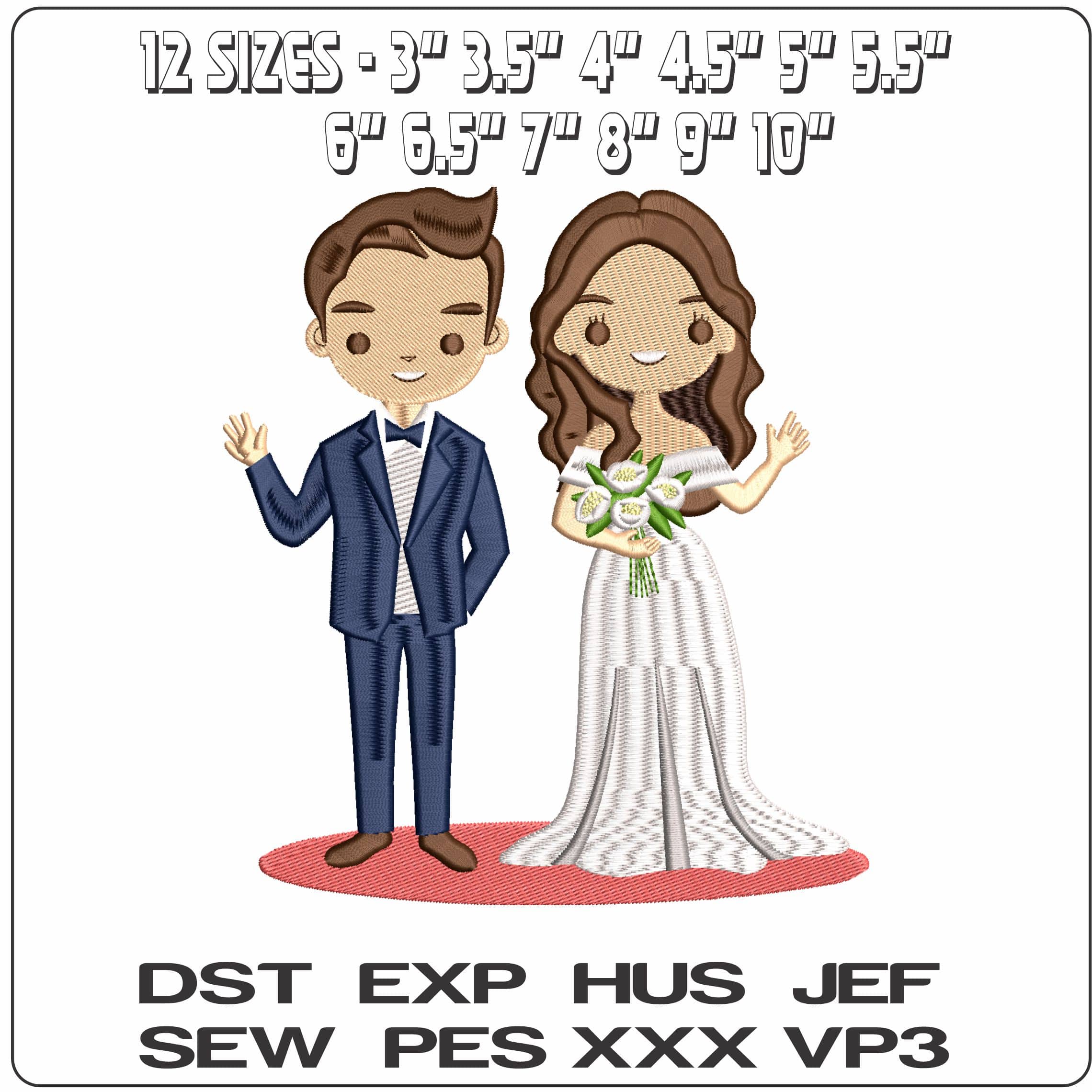 Groom and Bride with Flowers - Elegant embroidery design file - instant download — view 2