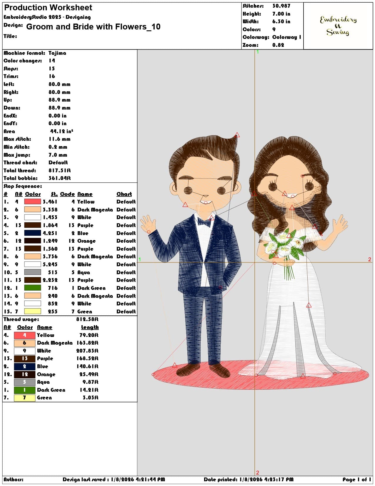 Groom and Bride with Flowers - Elegant embroidery design file - instant download — view 3