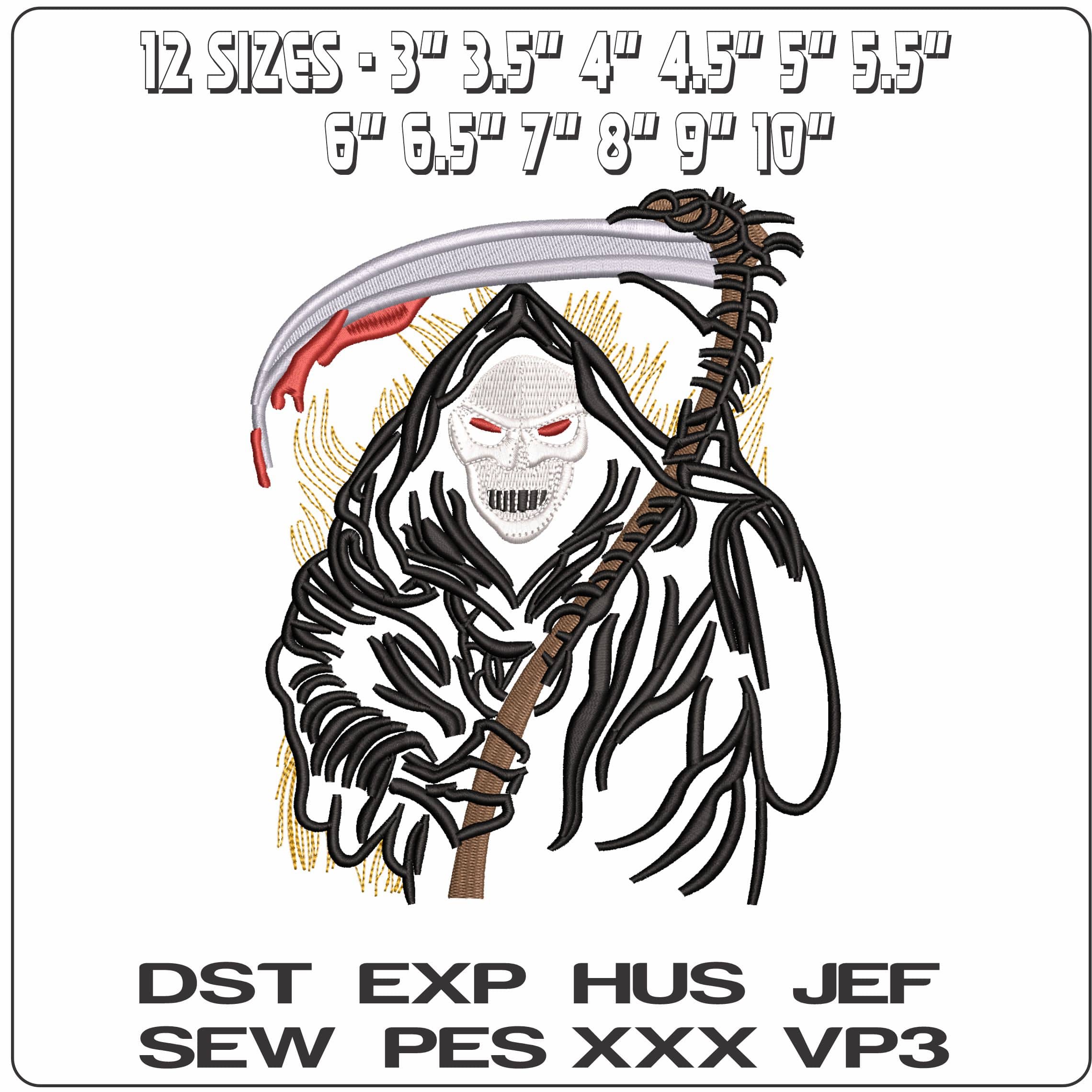 Grimm Reaper Outline - Elegant embroidery design file - instant download — view 2