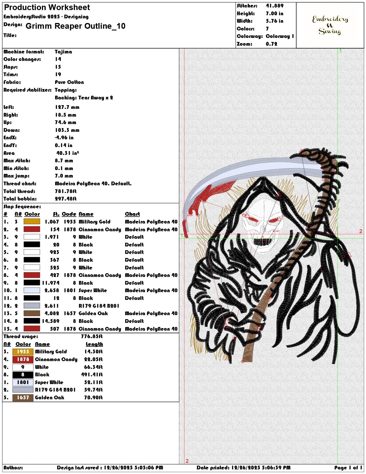 Grimm Reaper Outline - Elegant embroidery design file - instant download — view 3