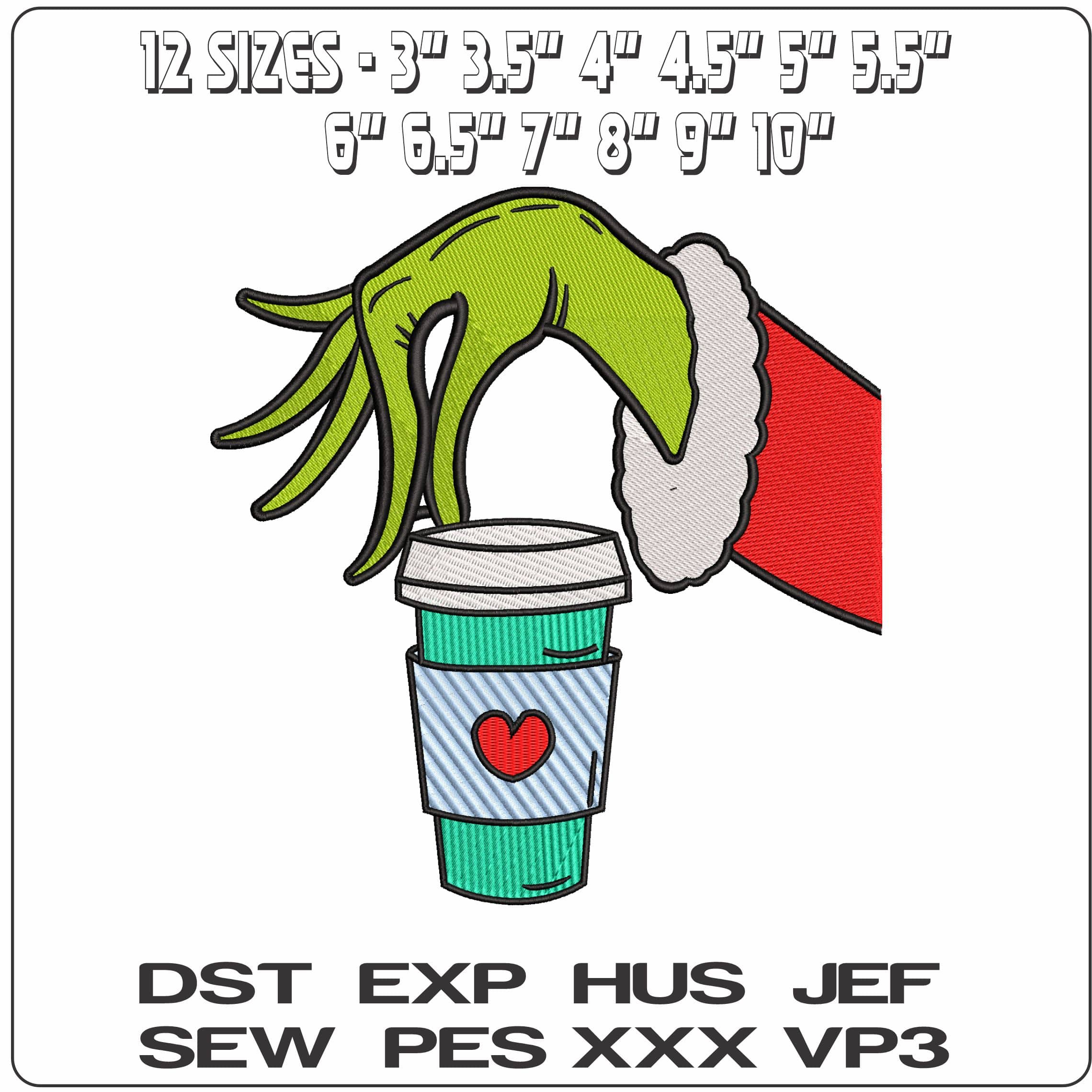 Grinch Hand with Coffee - Elegant embroidery design file - instant download — view 2