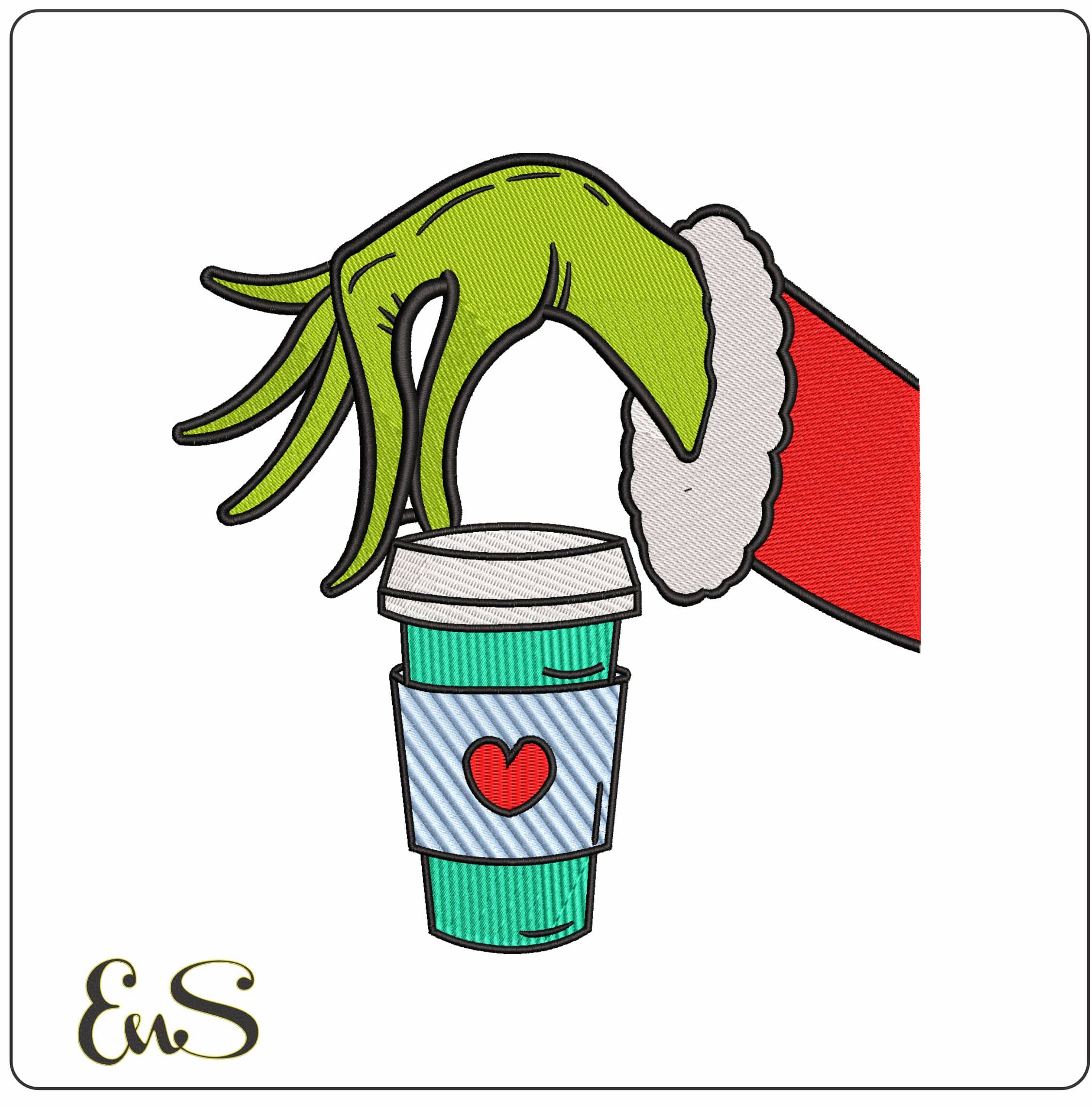 Grinch Hand with Coffee - Elegant embroidery design file - instant download