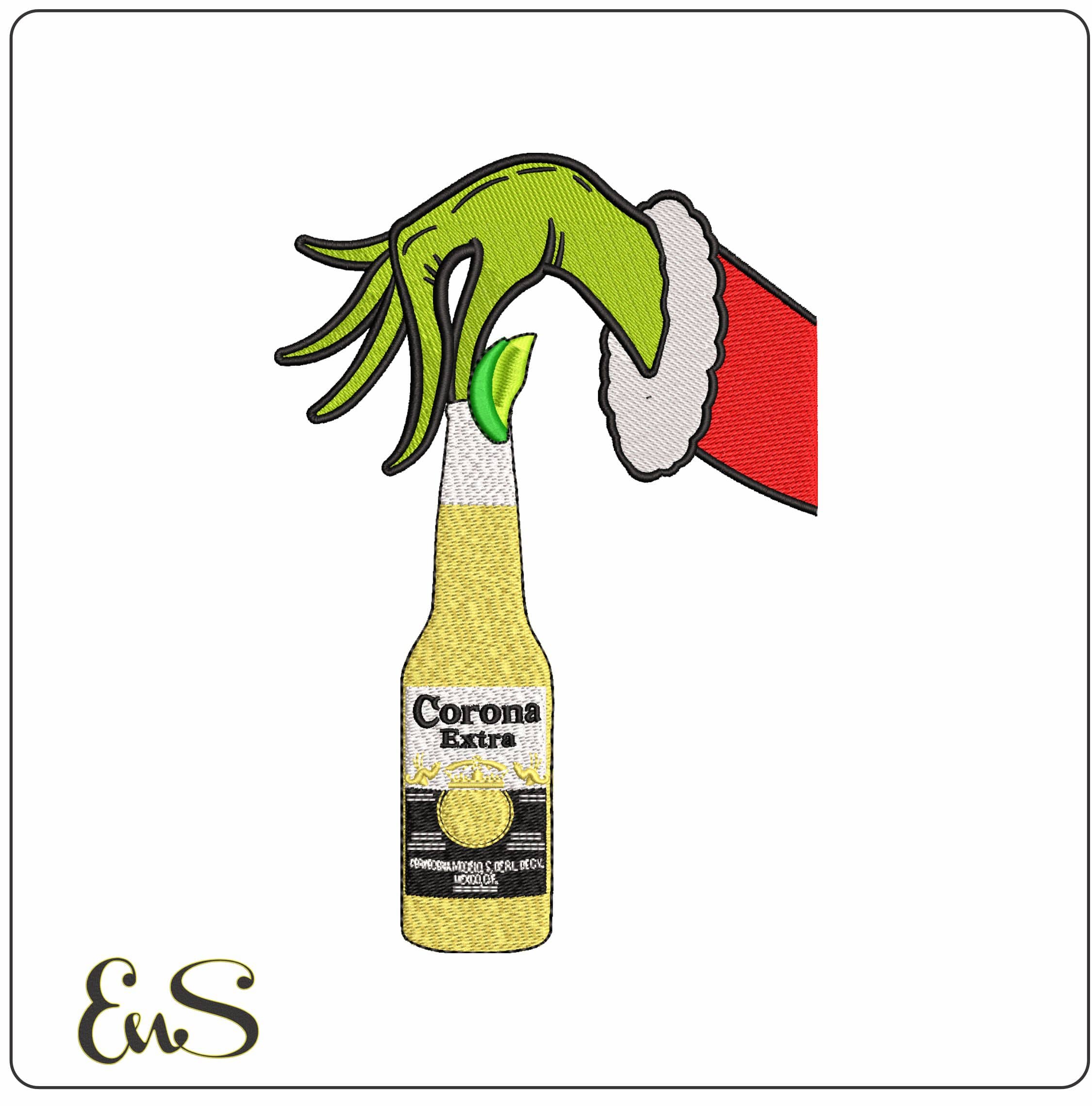 Grinch Hand with Corona and Lime - Elegant embroidery design file - instant download