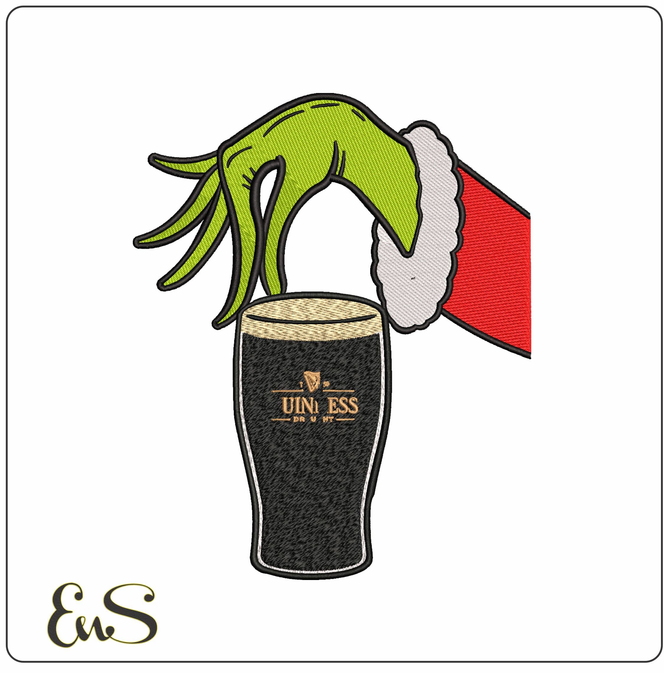Grinch Hand with Pint Guinness - Elegant embroidery design file - instant download