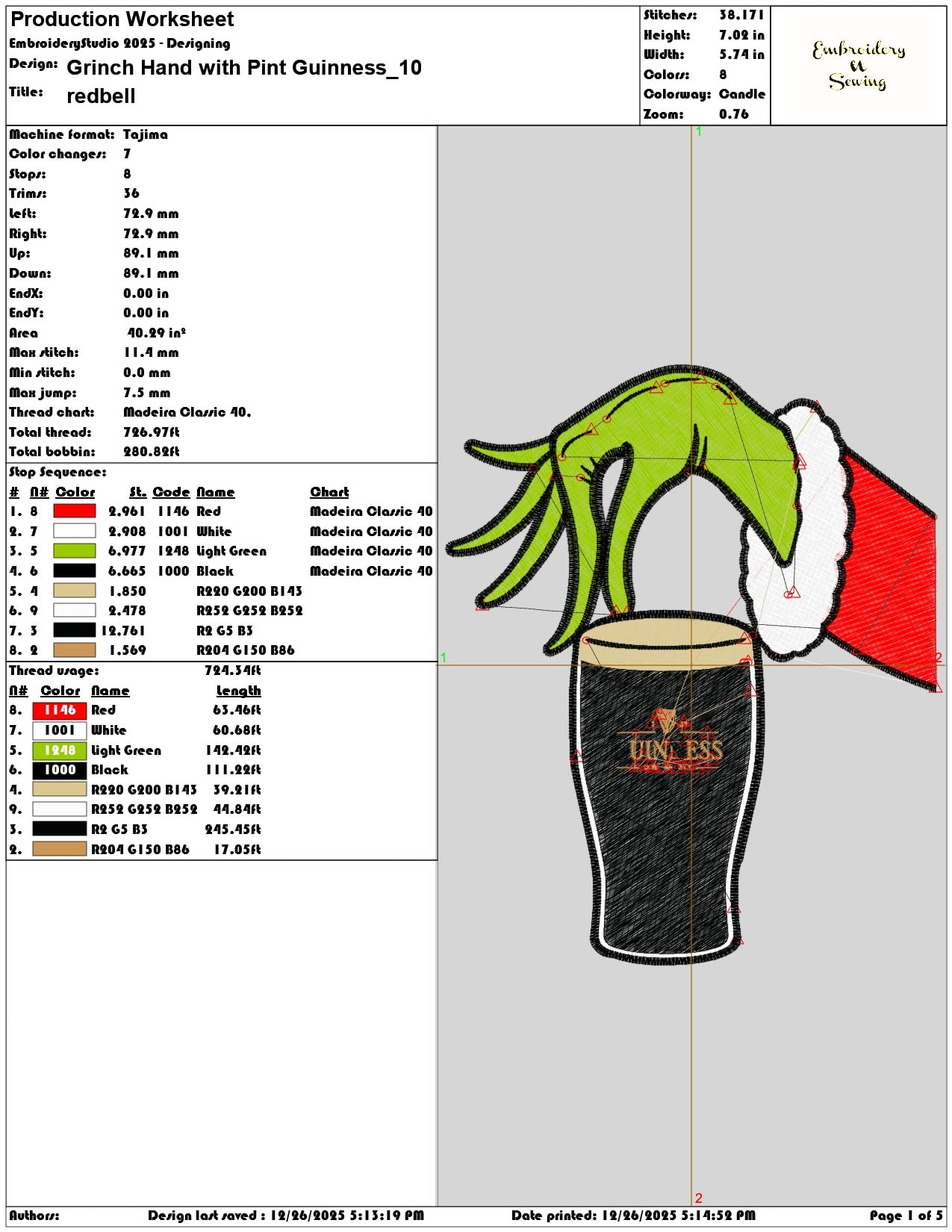 Grinch Hand with Pint Guinness - Elegant embroidery design file - instant download — view 3