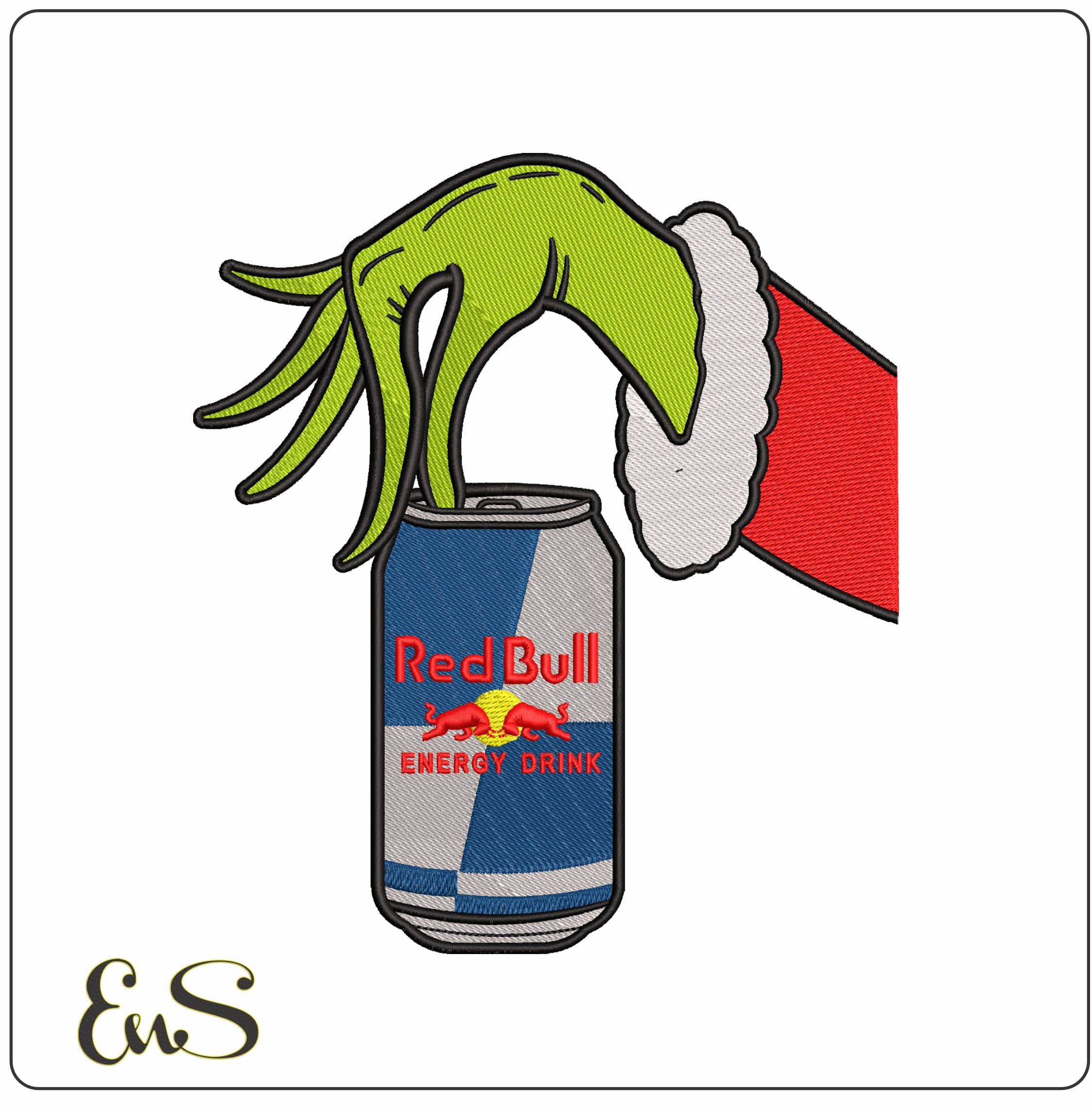 Grinch Hand with Redbull - Elegant embroidery design file - instant download