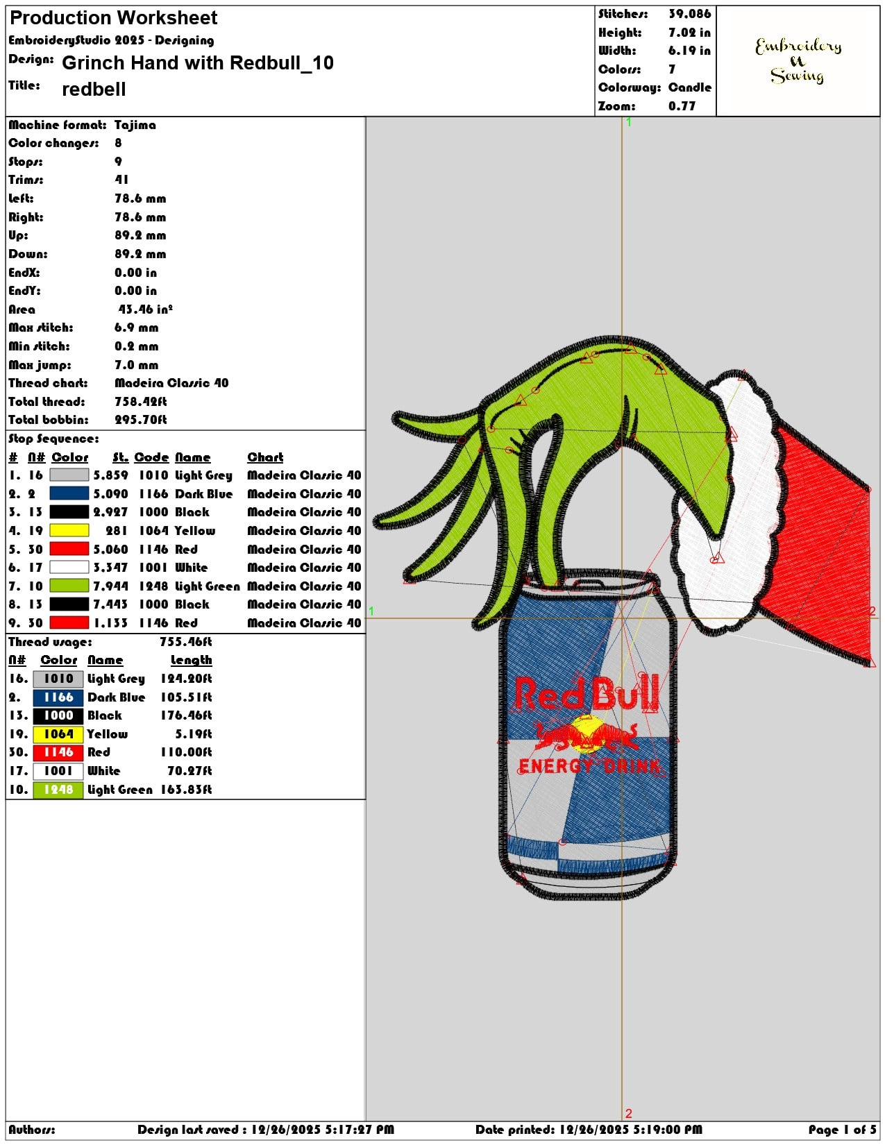 Grinch Hand with Redbull - Elegant embroidery design file - instant download — view 3
