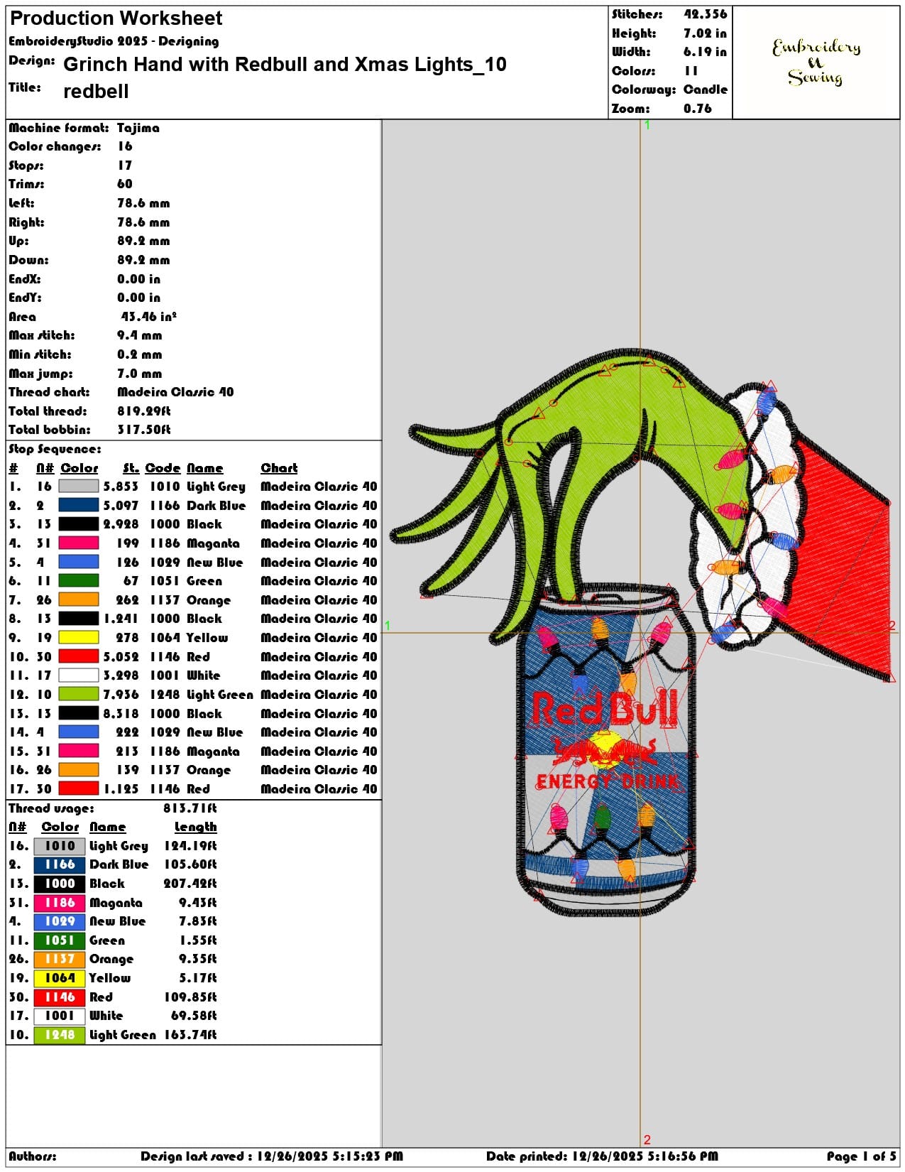 Grinch Hand with Redbull and Xmas Lights - Elegant embroidery design file - instant download — view 3