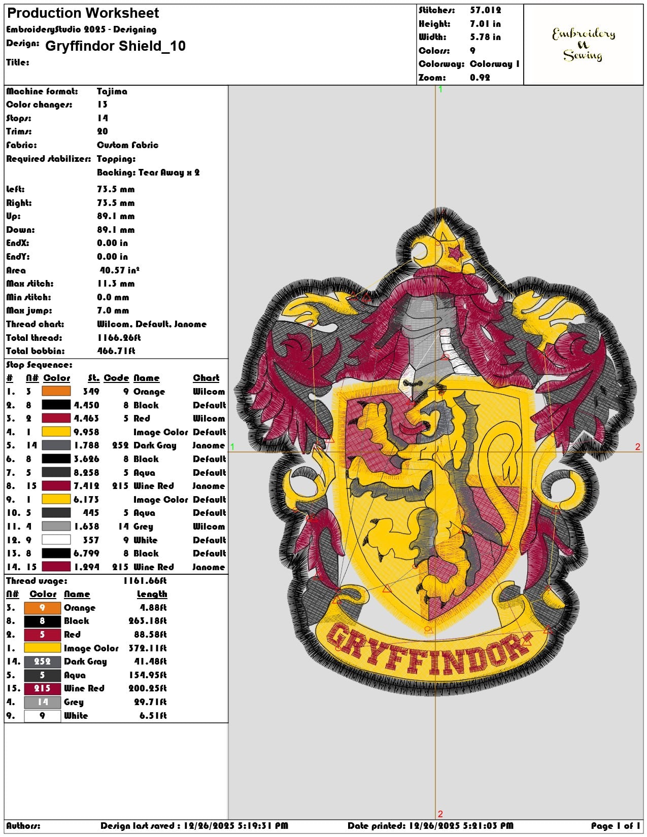 Gryffindor Shield - Elegant embroidery design file - instant download — view 3