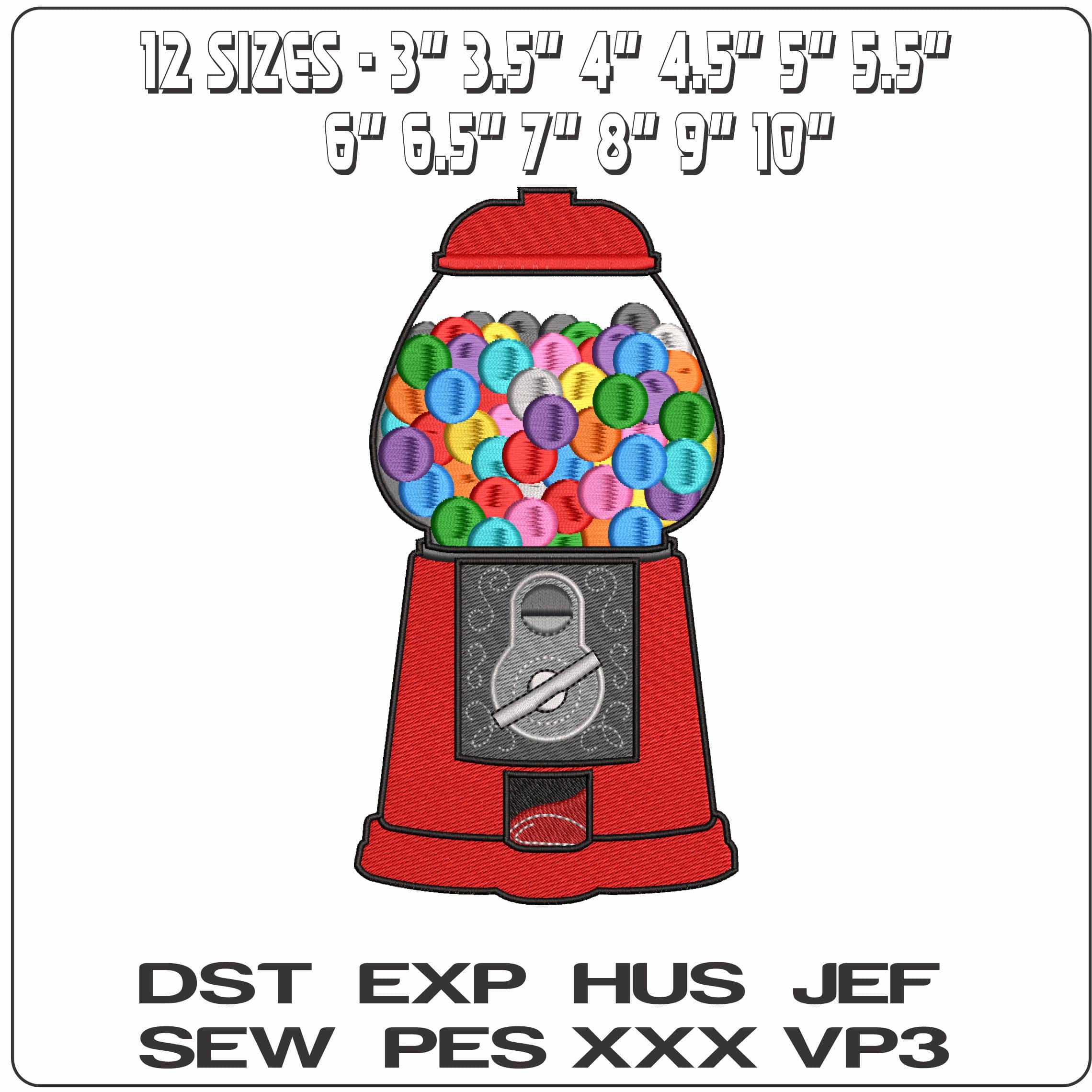 Gumball Vending Machine - Elegant embroidery design file - instant download — view 2