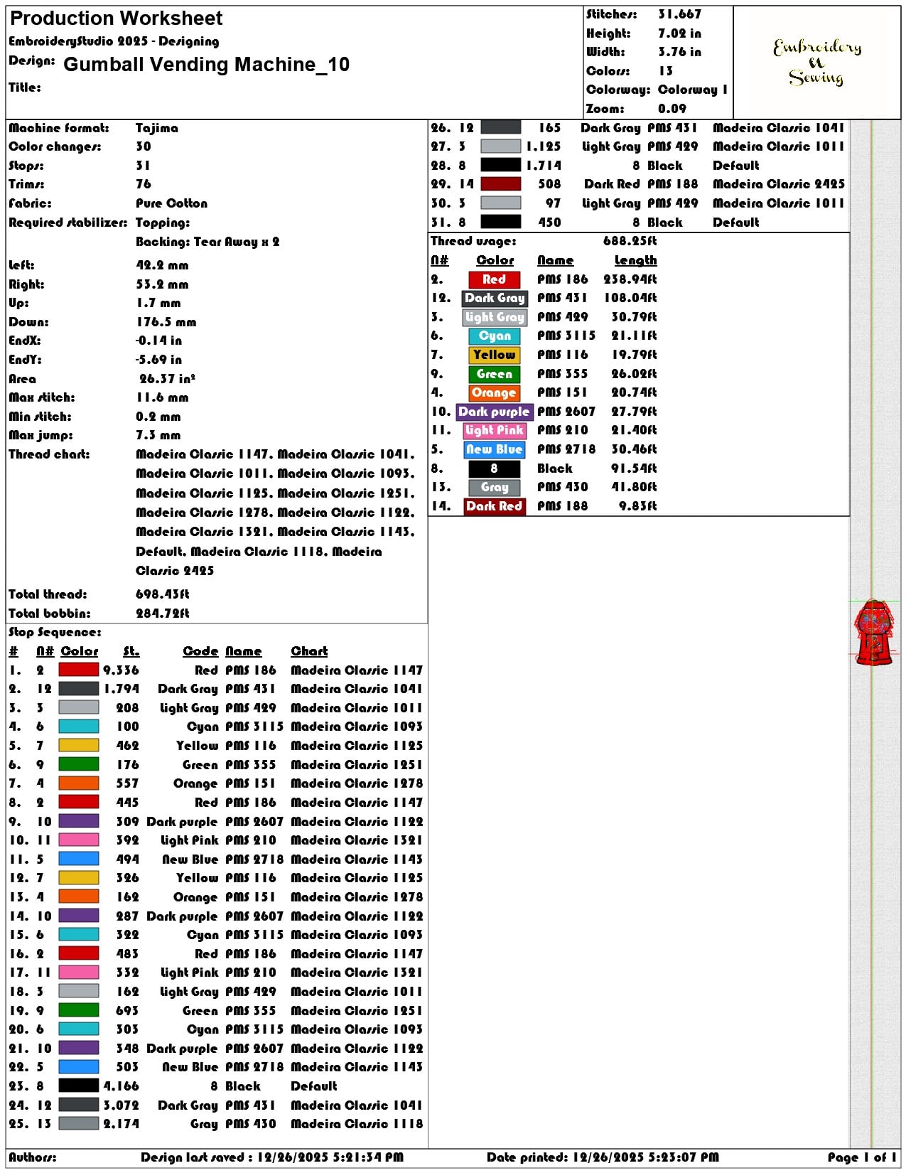 Gumball Vending Machine - Elegant embroidery design file - instant download — view 3