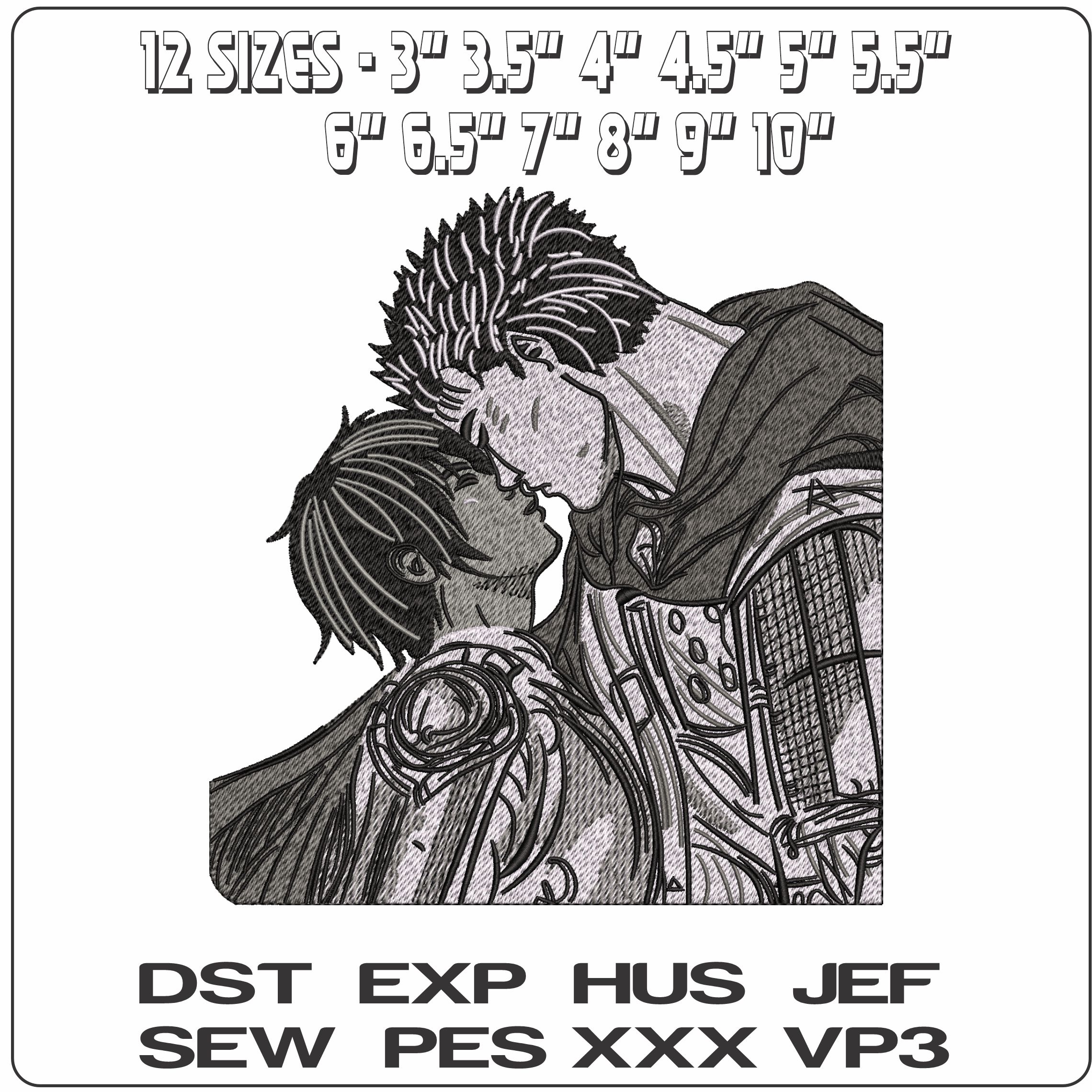 Guts and Casca Berserk Anime - Elegant embroidery design file - instant download — view 2