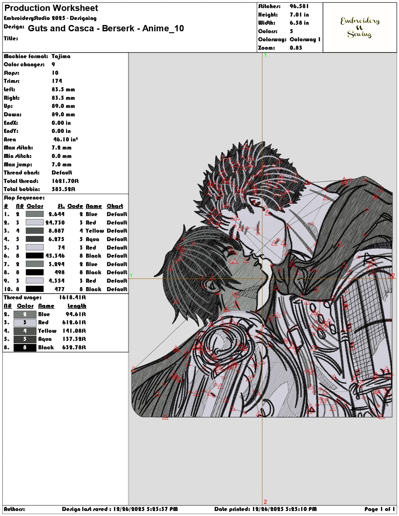 Guts and Casca Berserk Anime - Elegant embroidery design file - instant download — view 3