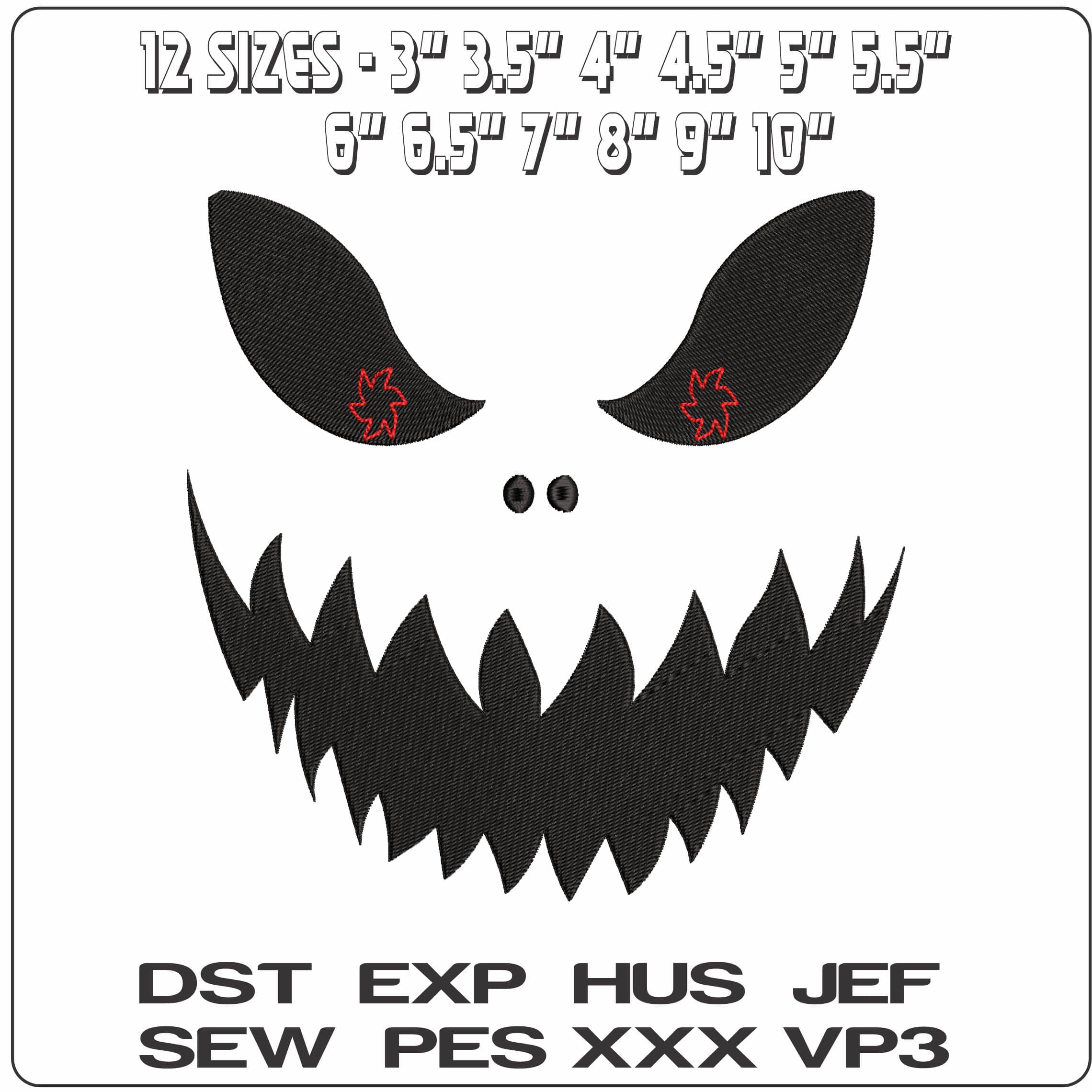 Halloween Face 1 - Elegant embroidery design file - instant download — view 2