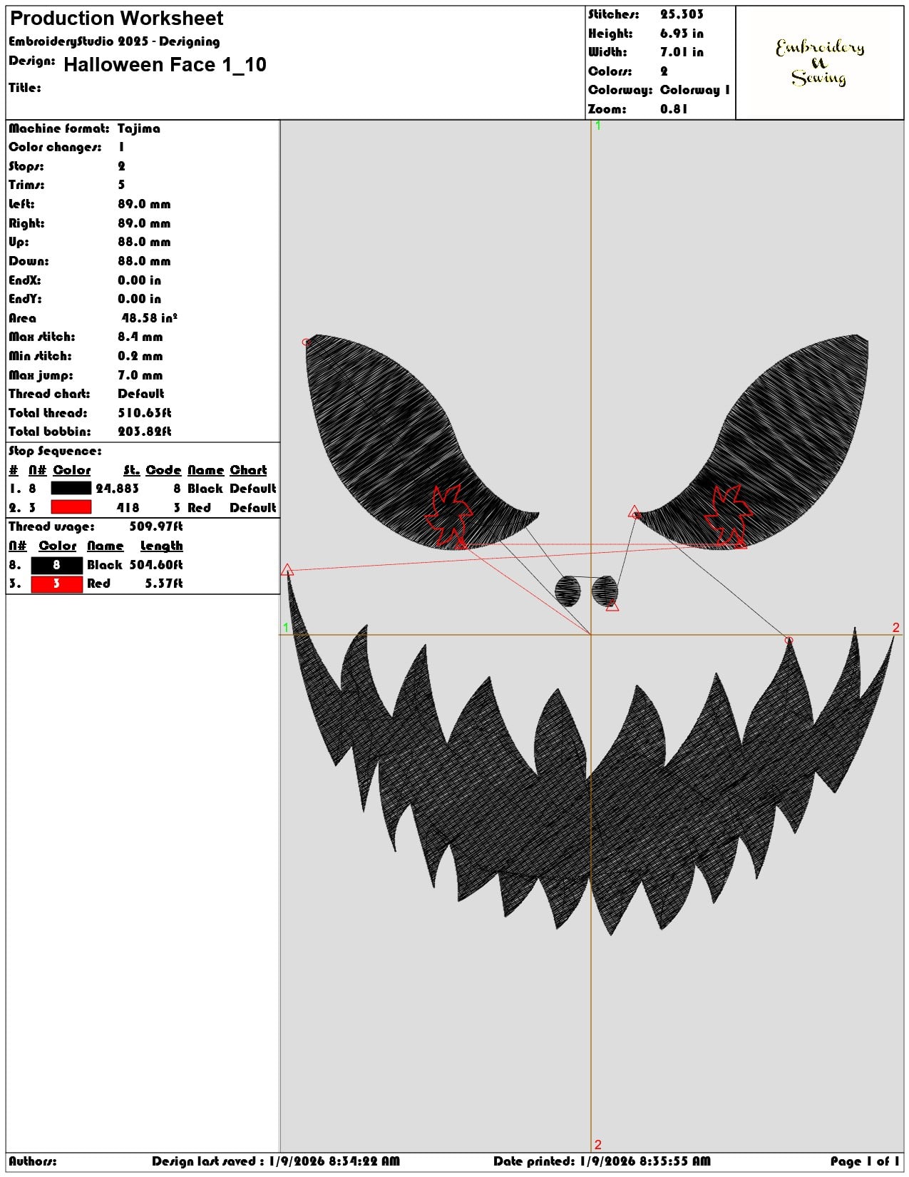 Halloween Face 1 - Elegant embroidery design file - instant download — view 3